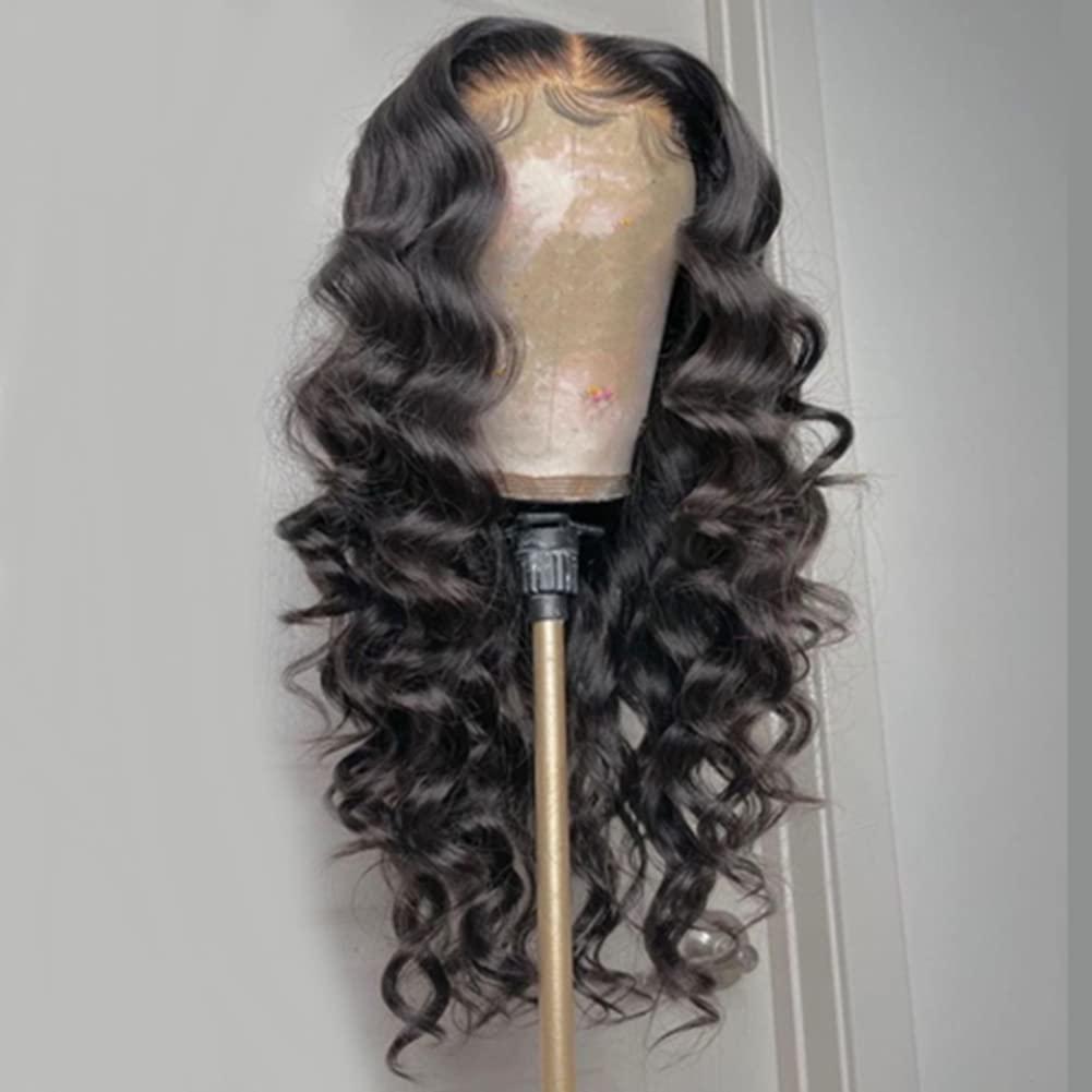 Ruma Hair Full 13x4 HD Transparent Lace Frontal Wig Loose Wave Silk Top Lace Closure Human Hair Wigs For Women Preplucked Brazilian Hair Wig Baby Hair (14inch, 4x4 Lace Closure Wig)