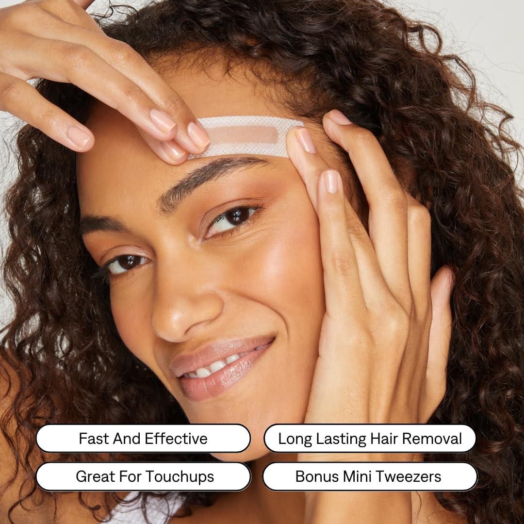 No mo-stache No Mo-Stache Great Face Bundle - Hypoallergenic Waxing Strips For Facial Hair and Eyebrows - 48 Waxing Strips For Lip and Brows Hair Removal + Post Wax Aloe Cream + Handheld Heartshaped Mirror