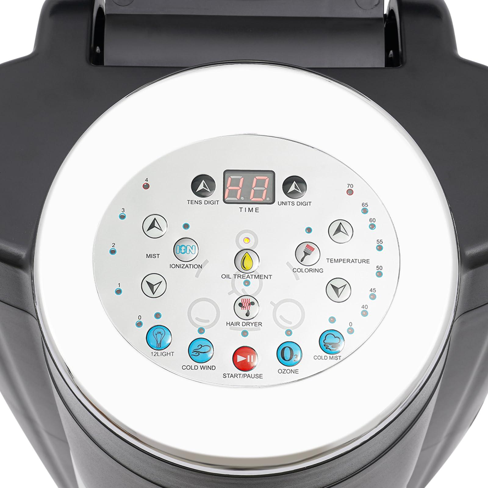 KannBeki Hair Steamer Professional Hair Salon Steamer with 12 Color Light & Ozone,40-70/104-158,Hair Steamer with Temperature and Time Adjustment (Black)