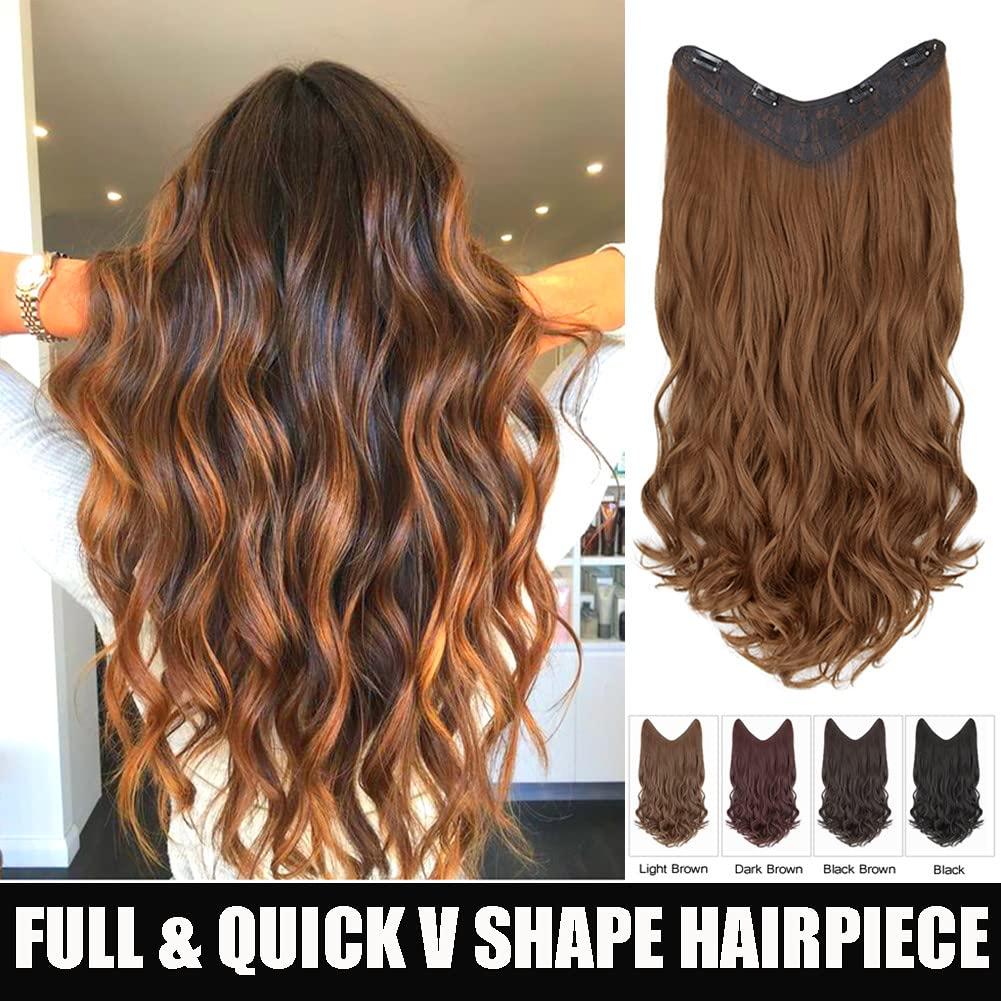 LesafeV LesafeV 3/4 Full Head Half Wig V-Shape Clip in Hair Extension One Piece Thick Hairpiece Big Wavy 45cm Light Brown