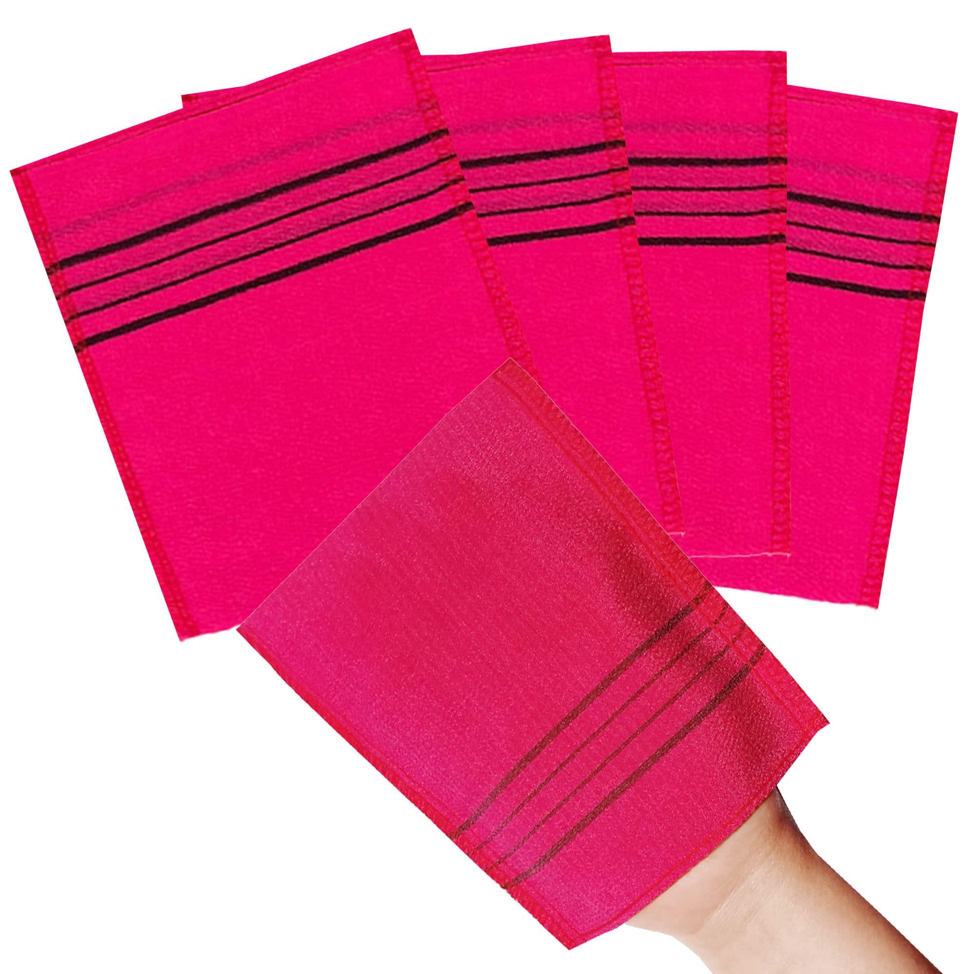 NOPIGO NOPIGO Korean Asian Exfoliating Bath Washcloth Mitt for Remove Dead Skin.Exfoliating Body Scrubber.Exfoliating Gloves for Body Scrub (Red 4)