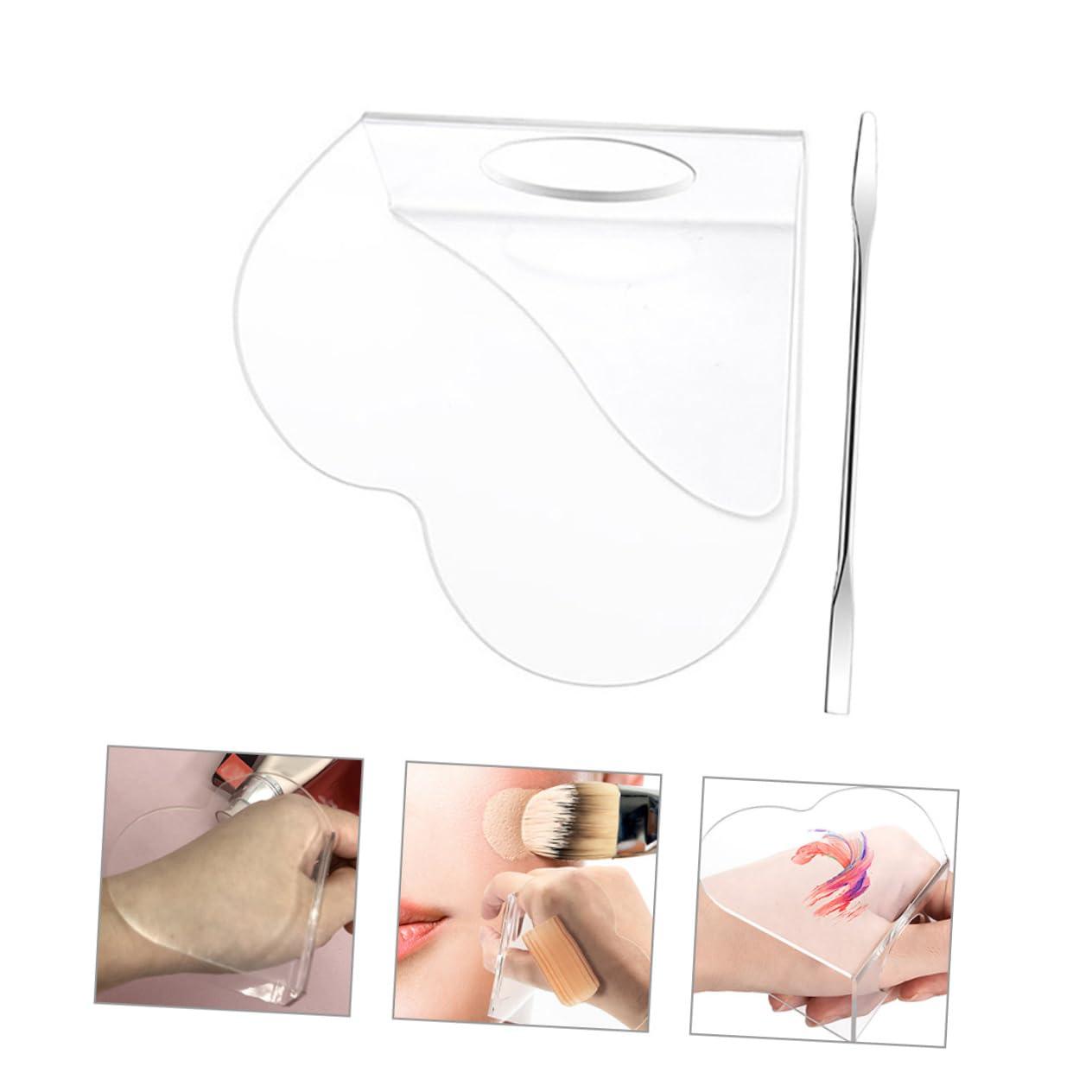 PHENOFICE PHENOFICE Handheld Heart Makeup Mixing Tray Acrylic Mixing Plate for Makeup Foundation Mixing Palette with Stainless Steel Spatula
