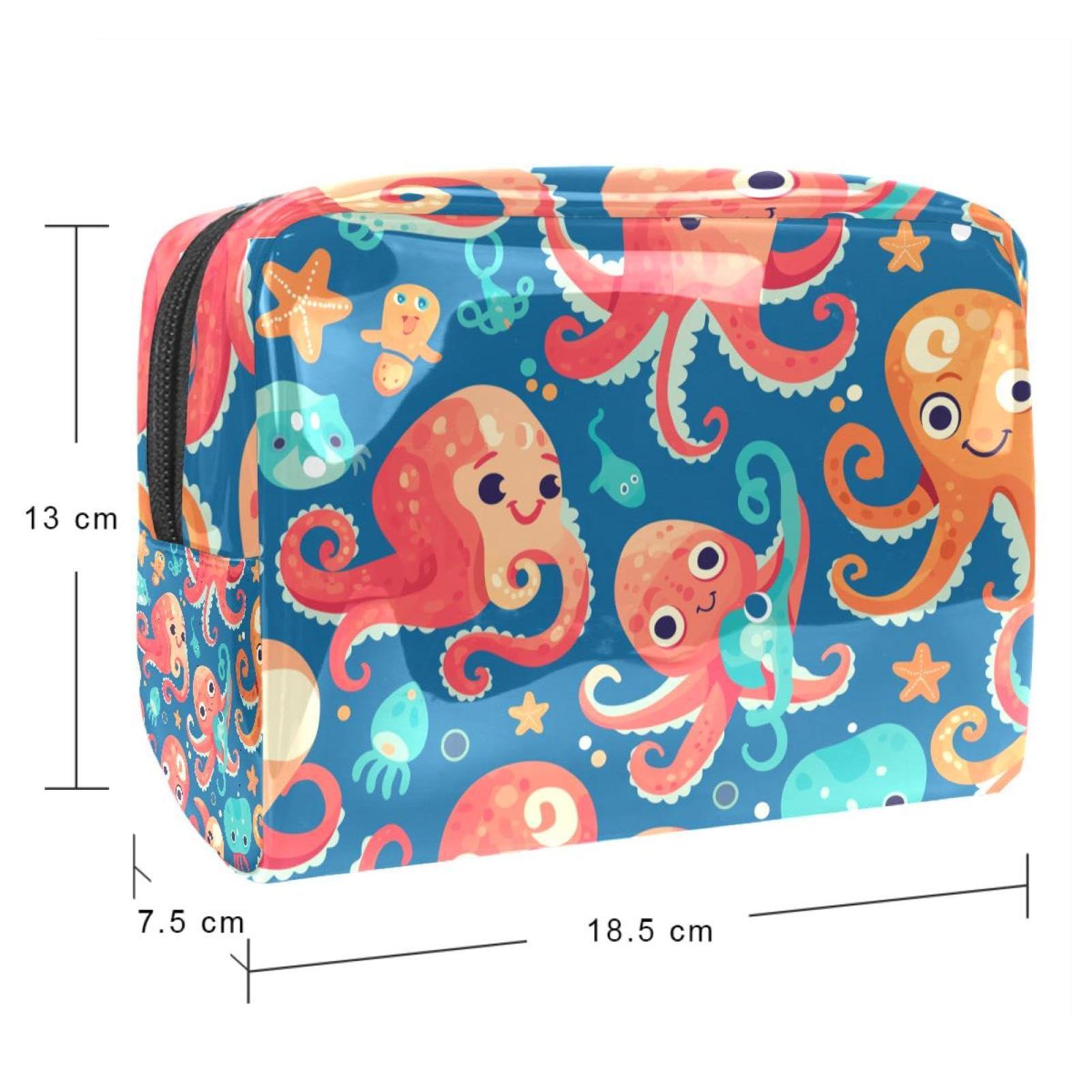 XKVUDG XKVUDG Travel Makeup Bag Cartoon Octopus Cosmetic Bag Waterproof Brushes Storage Bag For Women Girls 7.3x3x5.1in