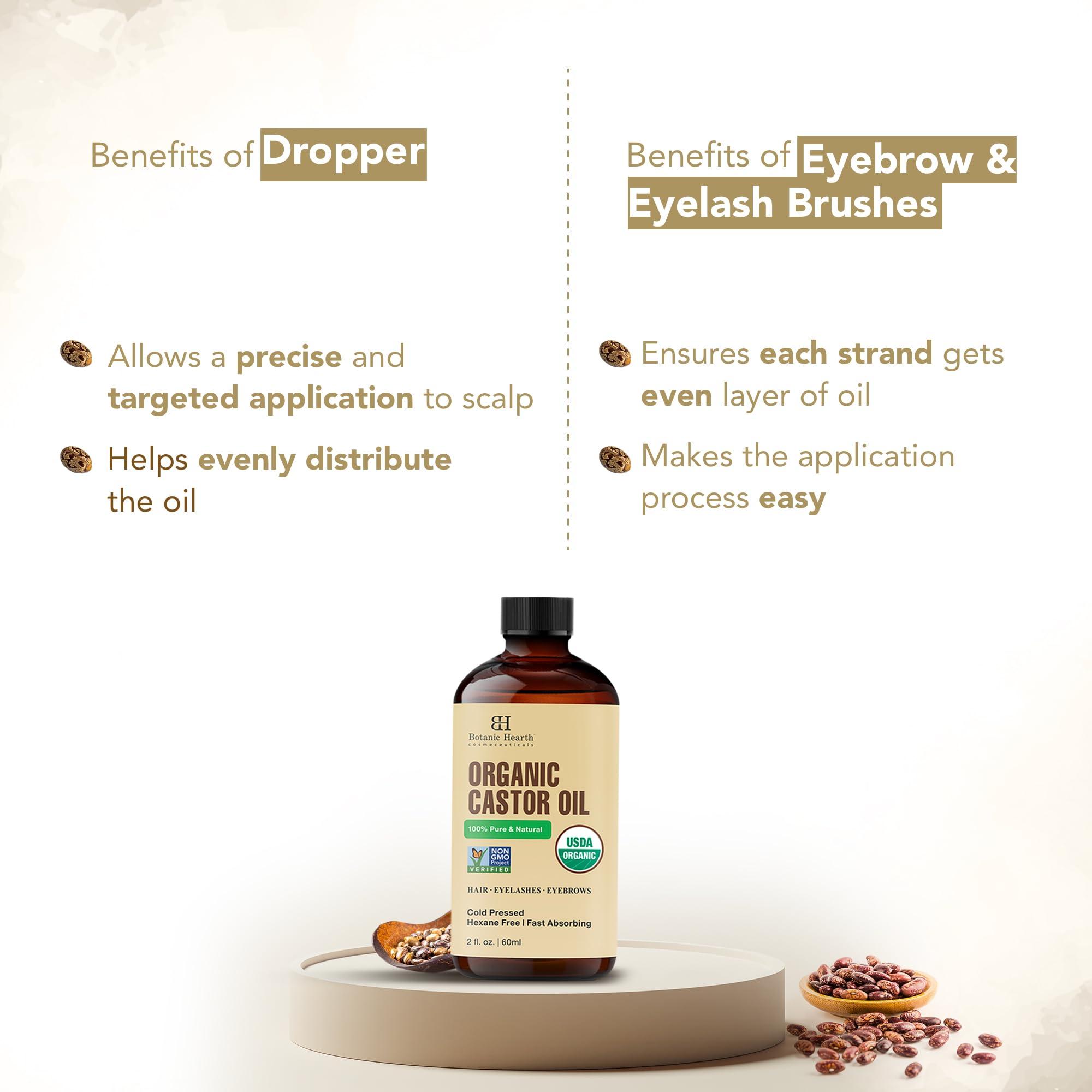 Botanic Hearth Botanic Hearth Castor Oil (2 fl oz) | USDA Certified Organic | 100% Pure & Hexane Free | Cold Pressed |Promotes Growth for Eyelashes, Eyebrows & Hair | Includes Eyebrow & Eyelash Brush