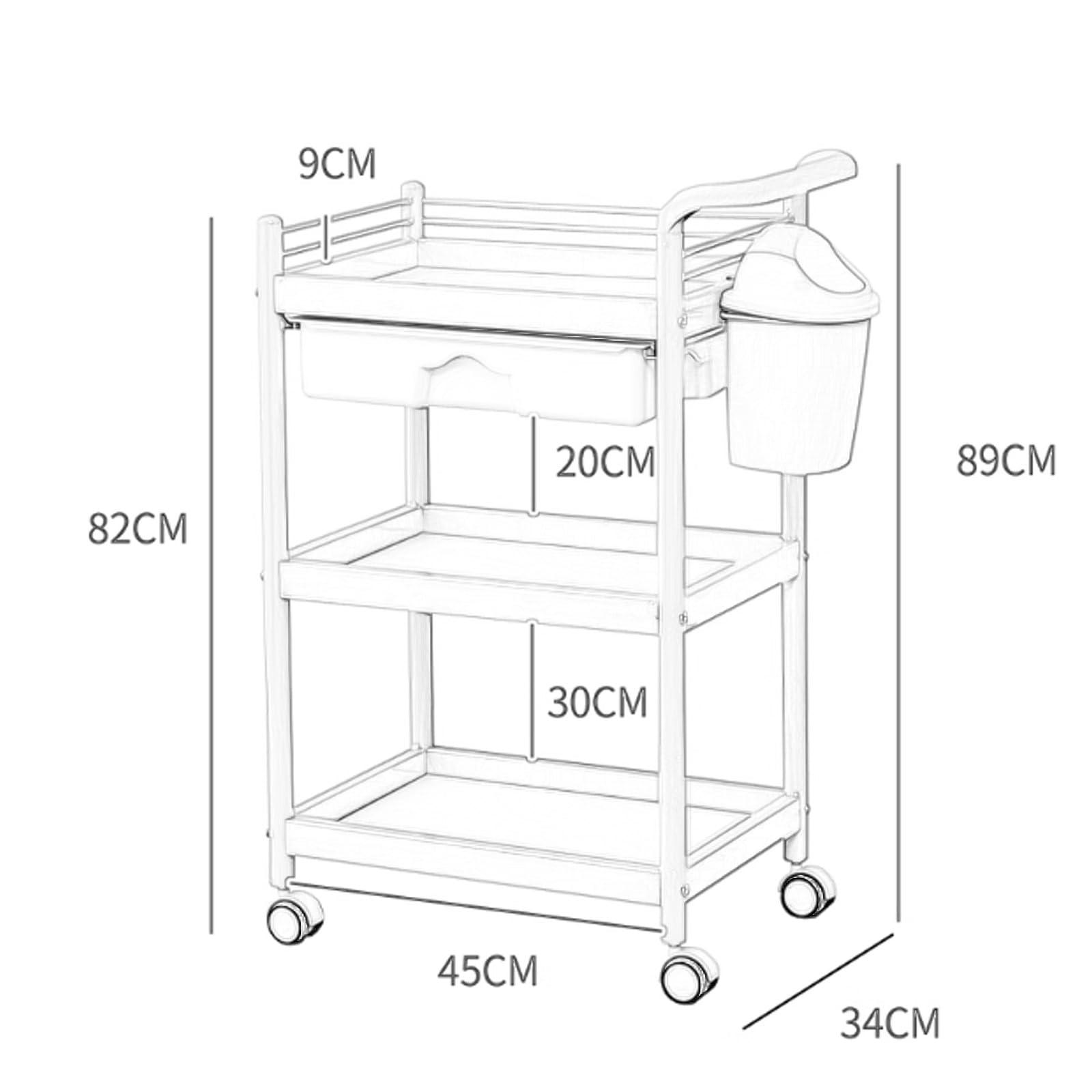Torzk Beauty Salon Trolley Cart, 3-Tier Utility Rolling Cart with Single Drawer Mobile Salon Storage Cart with Trash Can for Spa Beauty Salon Plastic Surgery Institutions (Color : A)
