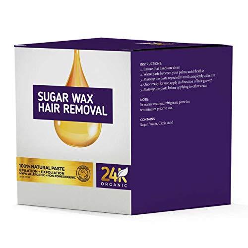 24K Organics 24K Organic Hair Removal Sugar Wax, A Natural Epilator And Exfoliator DIY Waxing Kit.