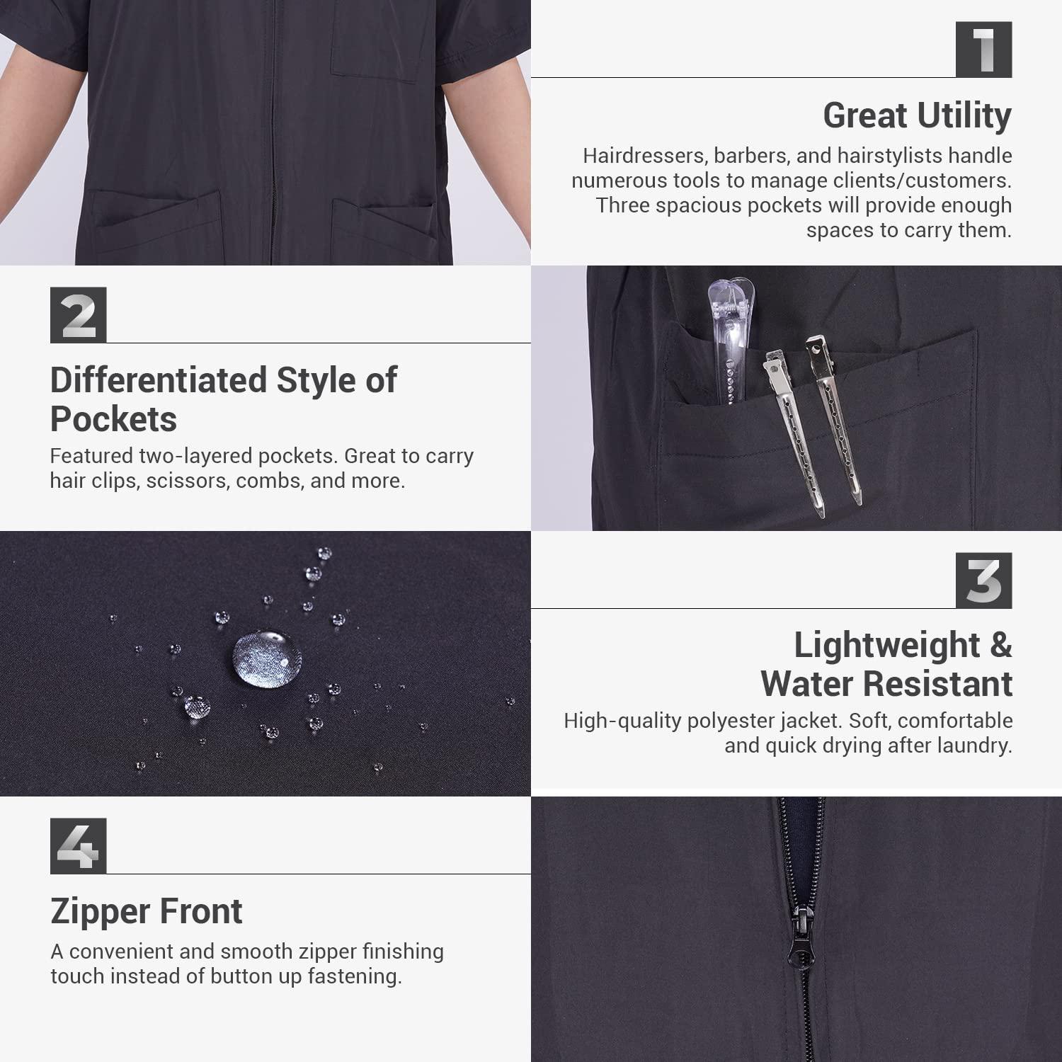 STUDIO LIMITED STUDIO LIMITED Barber Jacket, Lightweight and Breathable Zipper Closure Hair Stylist Grooming Smock Shirt Water Resistance fabric stylish and functional, A FREE SALON APRON (L)