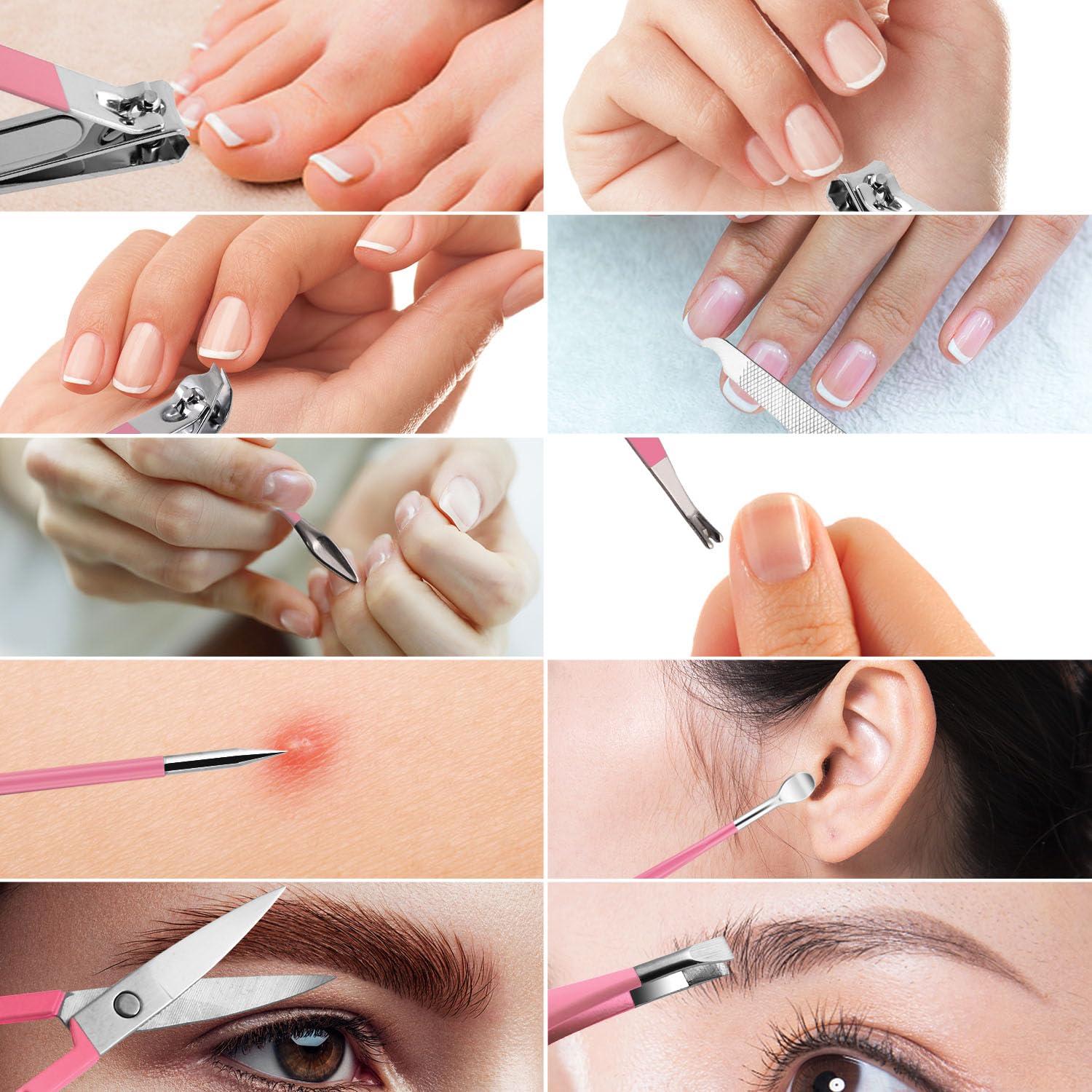 Keiby Citom Manicure Set, Travel Mini Nail Clippers Kit Pedicure Care Tools, 10pcs Stainless Steel Grooming kit (Pink Purple)