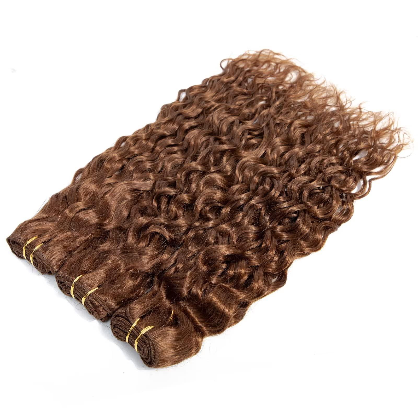 FEEL ME FEEL ME Brazilian Water Wave Bundles Brown Human Hair Bundles 8A Mink Water Wave Brazilian Hair Weave 3 Bundles Colored 30 Deep Curly Human Hair Extension 300gram(10 12 14?