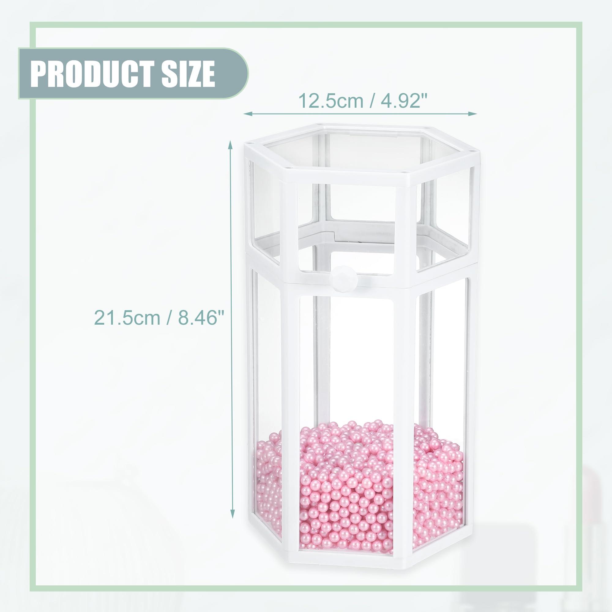 VOCOSTE VOCOSTE Clear Makeup Brush Holder, Dustproof Makeup Brush Storage Box with Lid, Glass Makeup Brush Holder for Vanity, Hexagon with Pink Faux Pearl, White