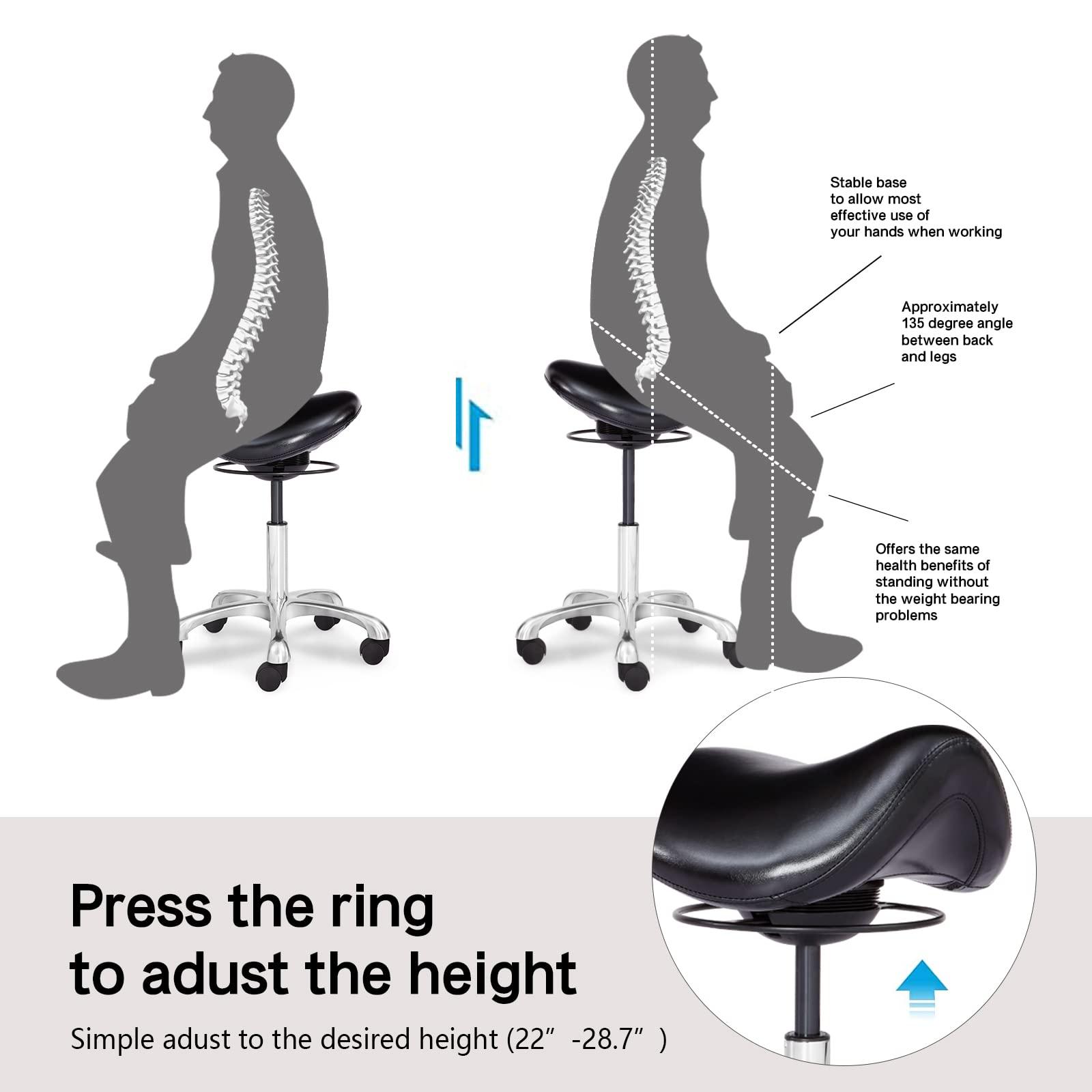 Eognyzie Saddle Stool Swivel Height Adjustable with Wheels Wobble Rolling Stool for Medical Massage Salon Kitchen Spa Drafting Lab Clinic Dentist, Ergonomic Hydraulic Seat Chair Office Stool
