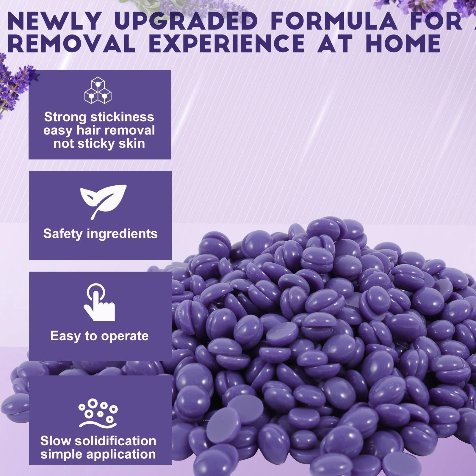 OudaHeat Hard Wax Beads for Hair Removal, 1lb Bulk Brazilian Waxing Beans for Coarse Hair, Face, Underarms, Eyebrow, Back, Chest, Lip, Bikini Wax with 10 Large Waxs Sticks for Women Men, Lavender