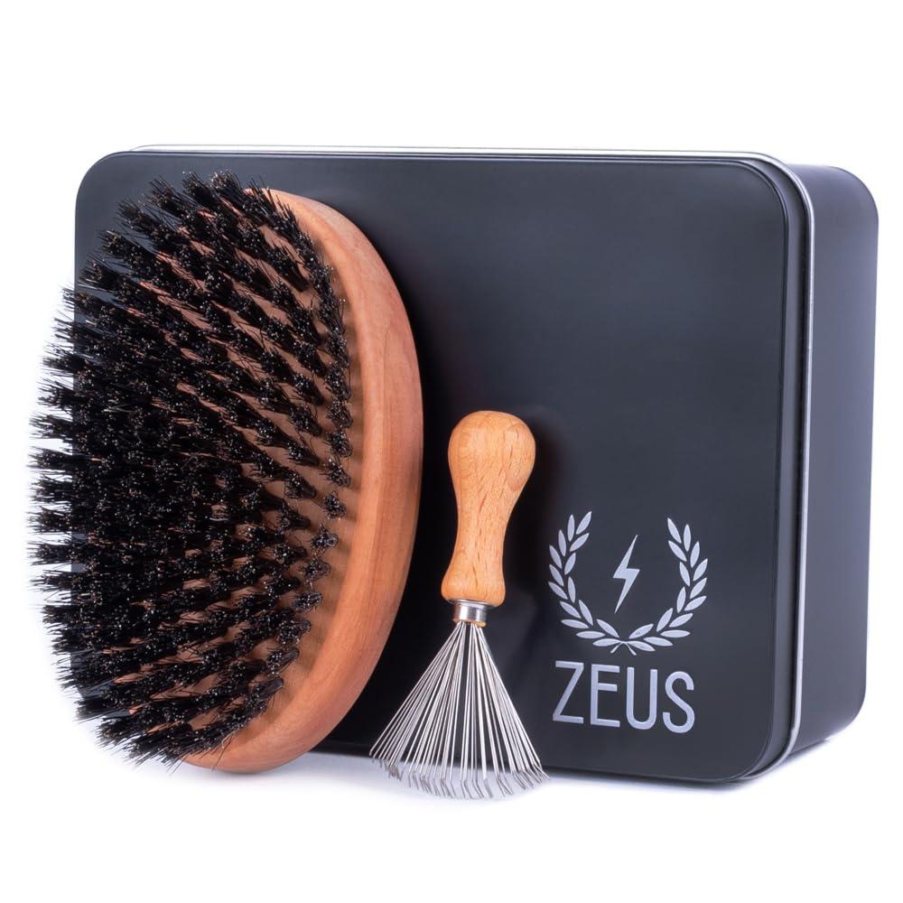 ZEUS ZEUS Oval Military Beard Brush with Bristle Cleaner, Boar Bristle Beard Brush & Bristle Rake Cleaner Gift Set (Made in Germany) Firm Bristles Q91