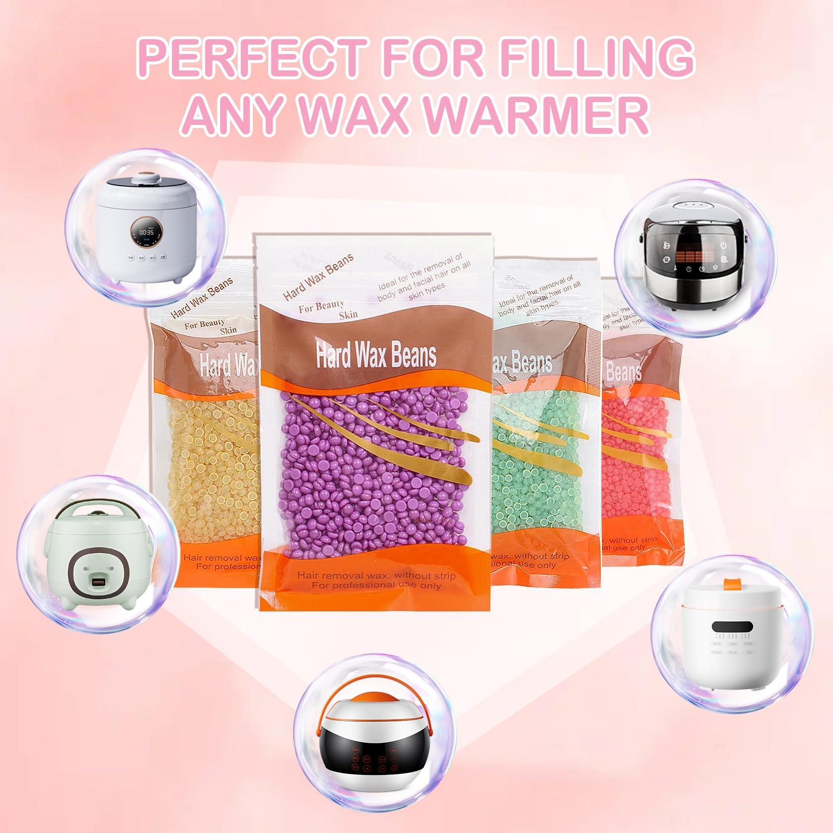 JunKuJK 4 Packs Hard Wax Beads for Hair Removal,Gentle Waxing Beads for Full Body,Face,Underarm,Bikini and Legs,Long Lasting Hair Removal Waxing Kit with 10 Wax Scraper Sticks