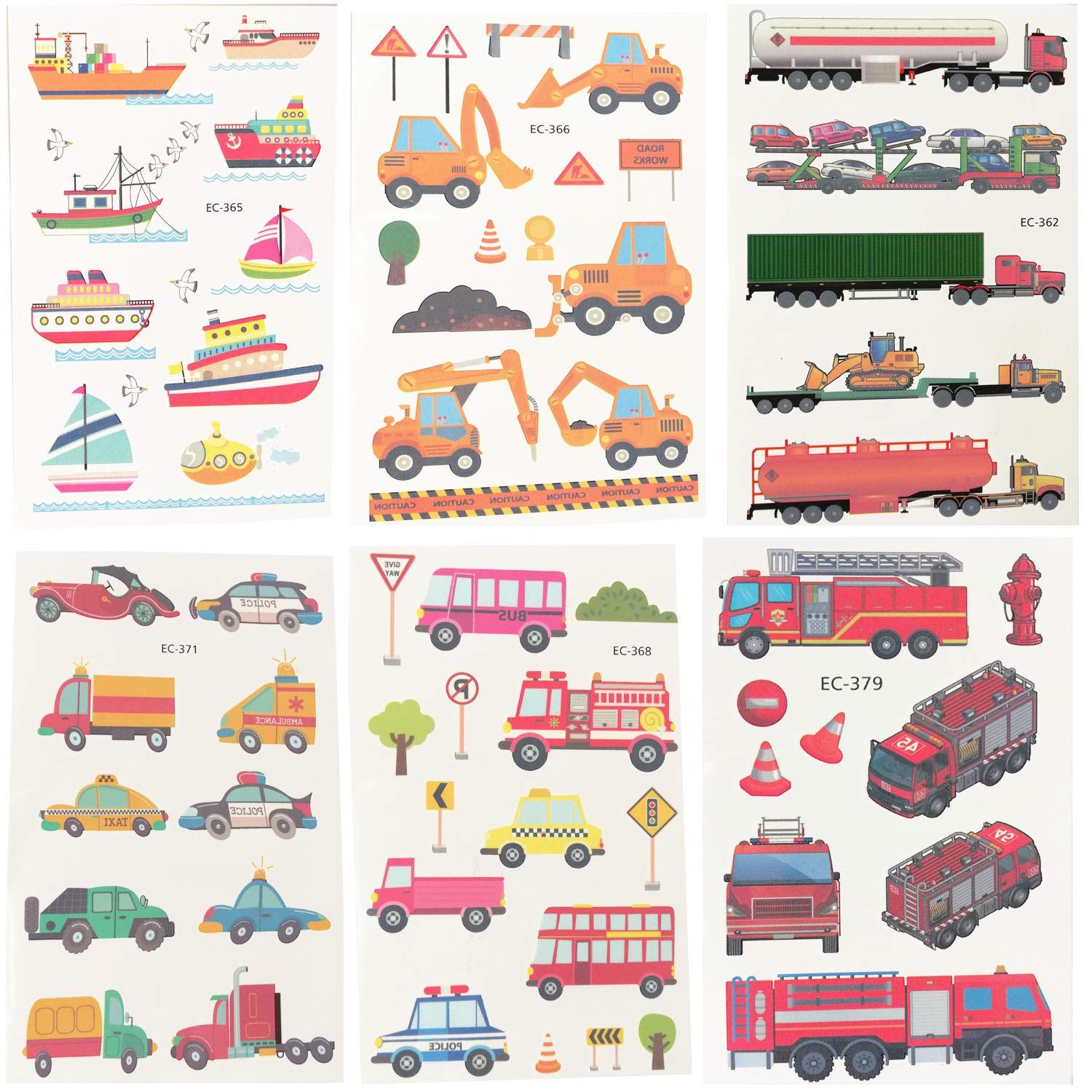 Oexper Oexper 18 Sheets of Construction Vehicle Temporary Tattoos Cars Fire Trucks Buses Transportation Tattoo Stickers for Boys Girls Kids Adults Birthday Party Car Themed Party Supplies Party Favors