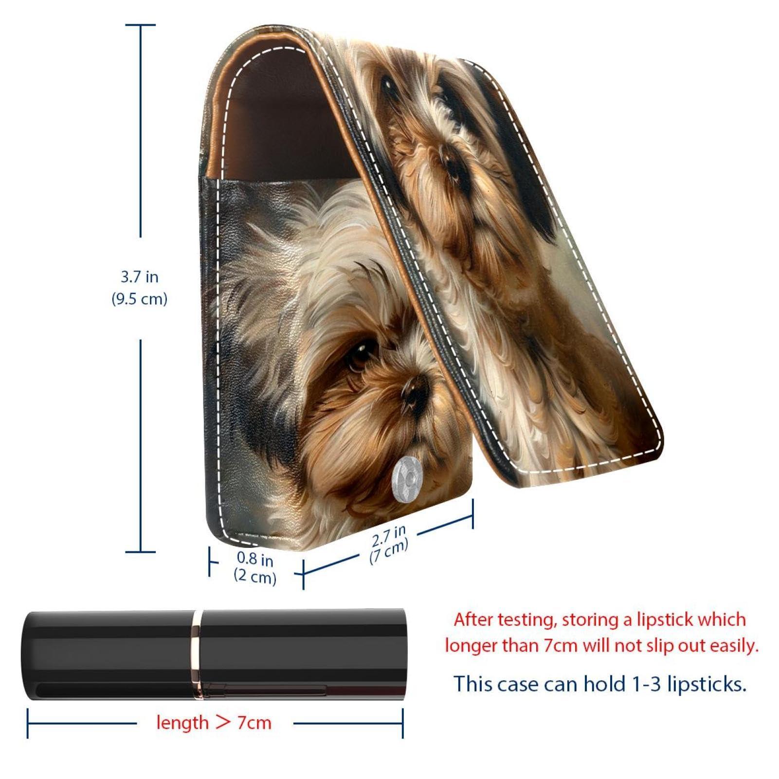 Diusye Lipstick Case Brown Shih Tzu Dog Puppy Prints Mini Lipstick Holder Organizer Bag With Mirror for Purse Travel Cosmetic Pouch