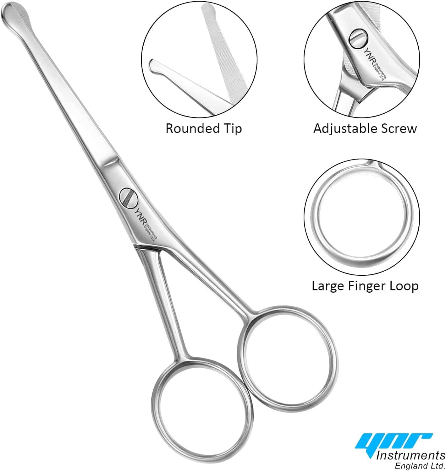 YNR 10CM Premium Nose Hair Scissors, Rounded Tip for Trimming Small Details Facial Hair, Ear Hair, Eyebrow
