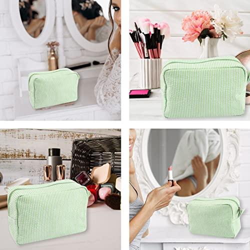 GFU Seersucker Cosmetic Bag, Large Makeup Pouch Travel Toiletry Case with Zipper Closure Seersucker Cosmetic Organizer for Women Girls, Baby Diaper Bag Organizer