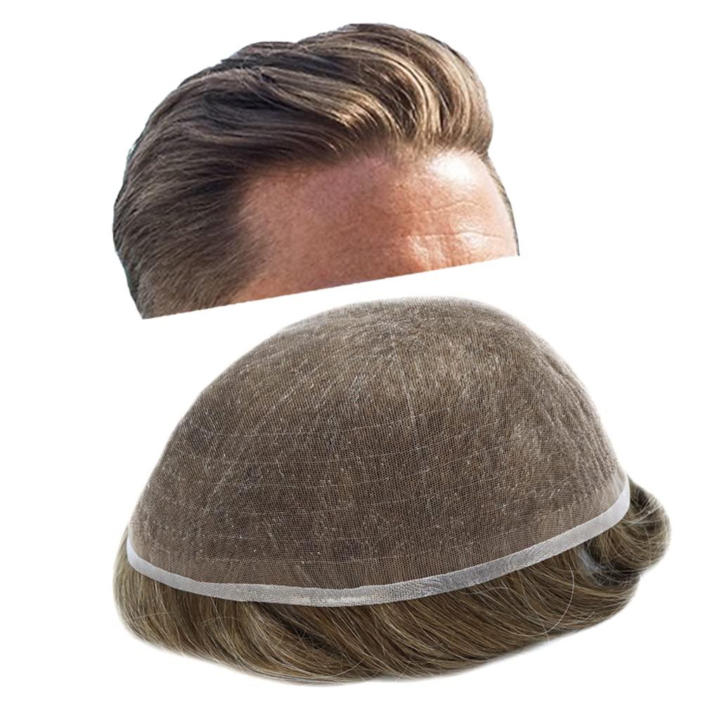 Generic Toupee for Men Real Human Hair Breathable French Lace Hair System For Men Bleached Knots Men Hair Piece Natural Hairline Durable Men Hairpiece Mens Hair Replacement System (8\'\' X 10\'\', #1720 #17 DARK ASH BLONDE WITH 20% GREY-100% Light Medium Den