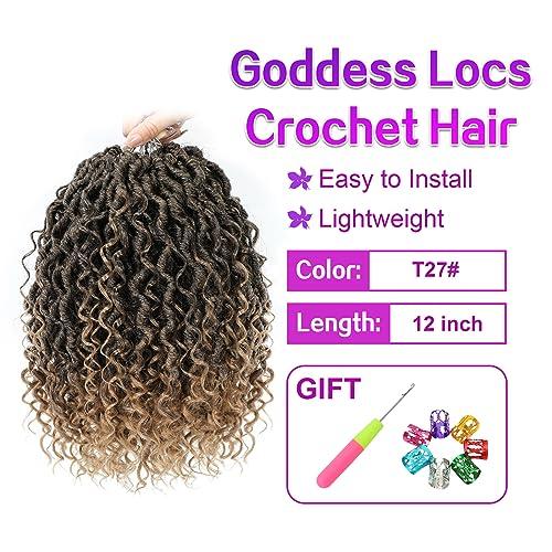AMELI Goddess Locs Crochet Hair 8Packs New Goddess Faux Locs Crochet Hair for Black Women River Locs Crochet Hair with Curly Ends (12inch(pack of 8), T27)