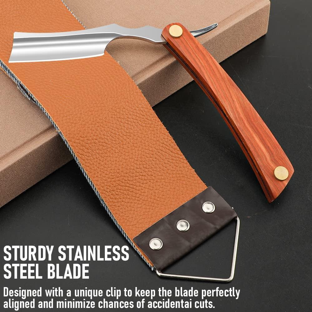 SXDGS Straight Razor with Strope - Professional Straight Edge Barber Razor Premium Stainless Steel Shaver Razor with Shaving Strop for Men Home & Salon Grooming Using (NO.150)