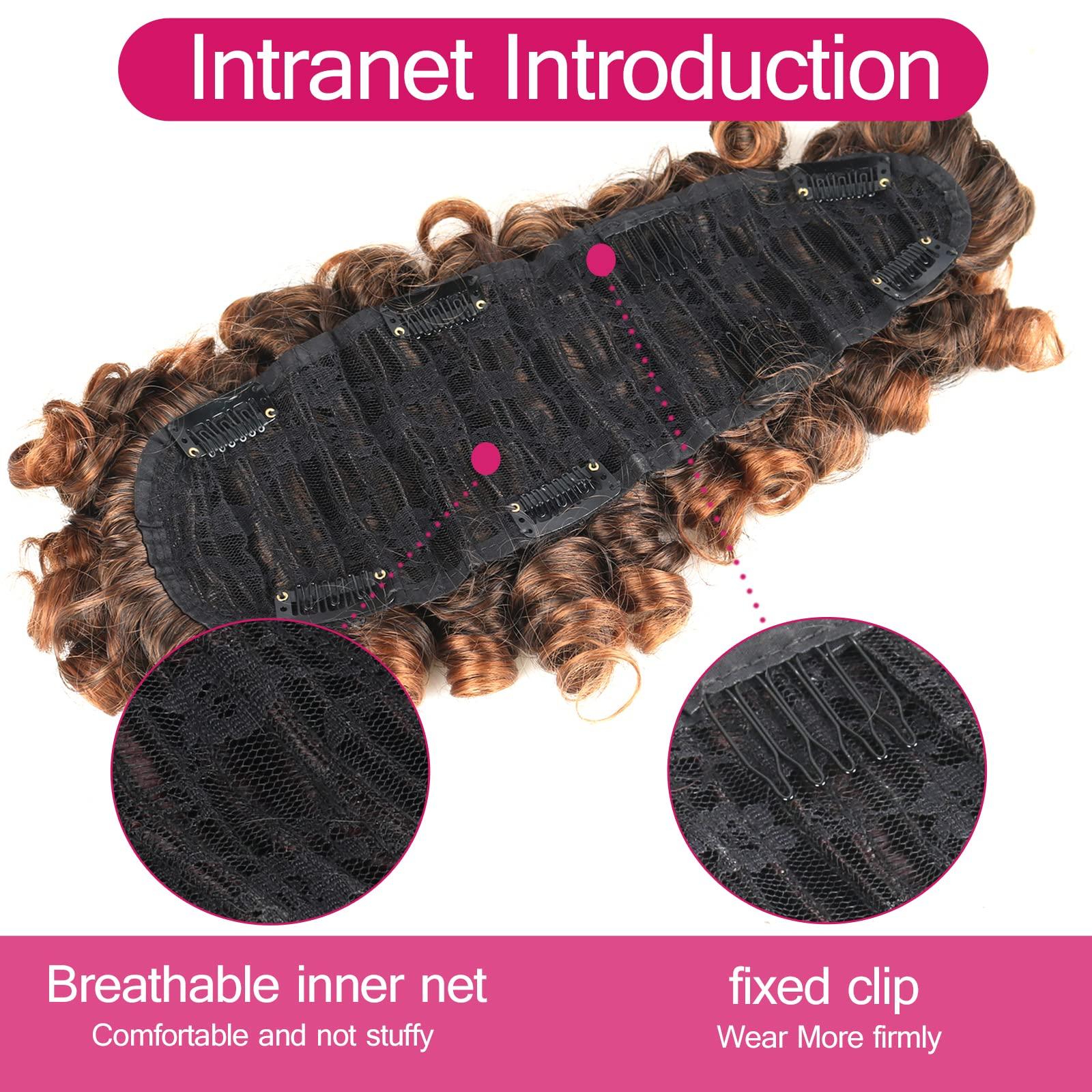 Oseti Oseti Short Mohawk Wig Clip on Hair Extensions for Black Women Cute and Curly Mohawks, Kinky Curly Afro Faux Hawk Clip in Hair Pieces for Women with Thinning Hair Brown Hawks Wig with Bangs (1B/30)