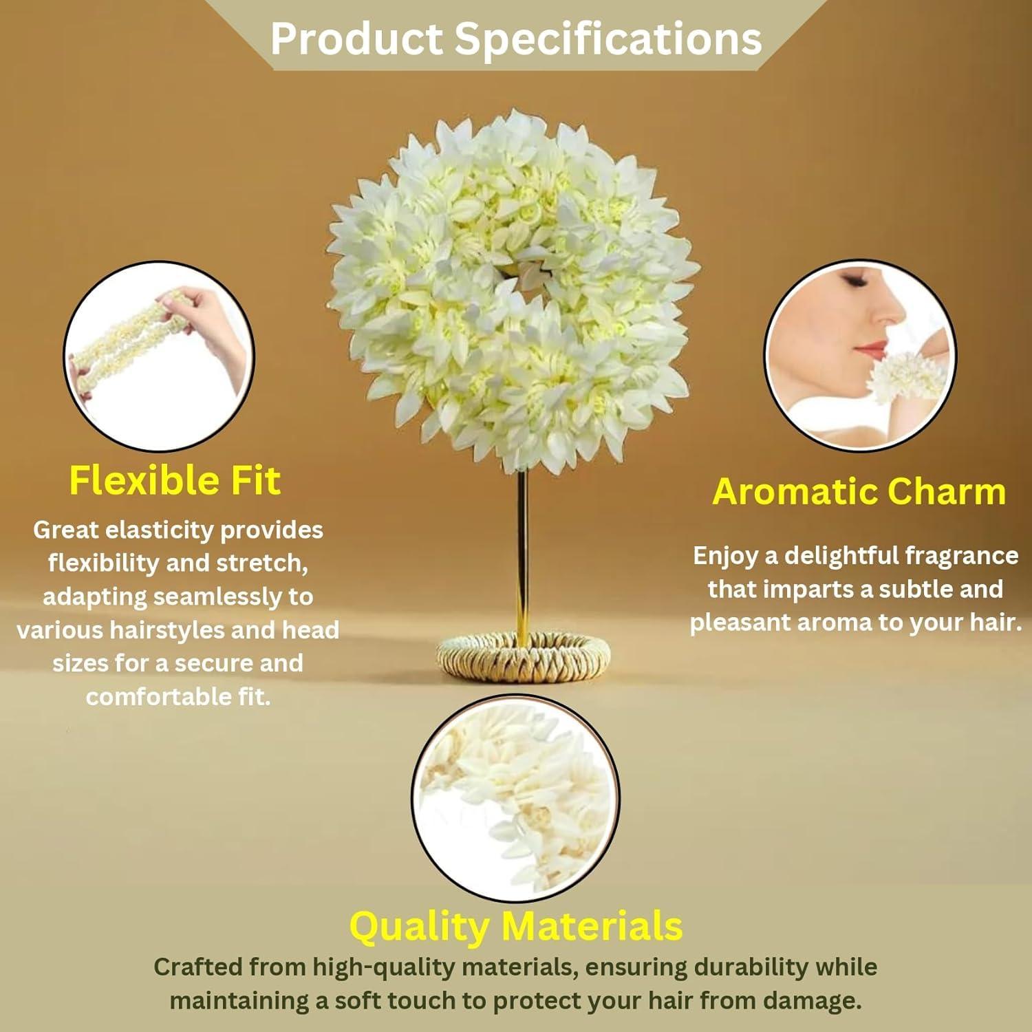 Generic Mogra White Gajra Hair Accessories Gajra Rubber Band for Women & Girls (Pack of 2)-White