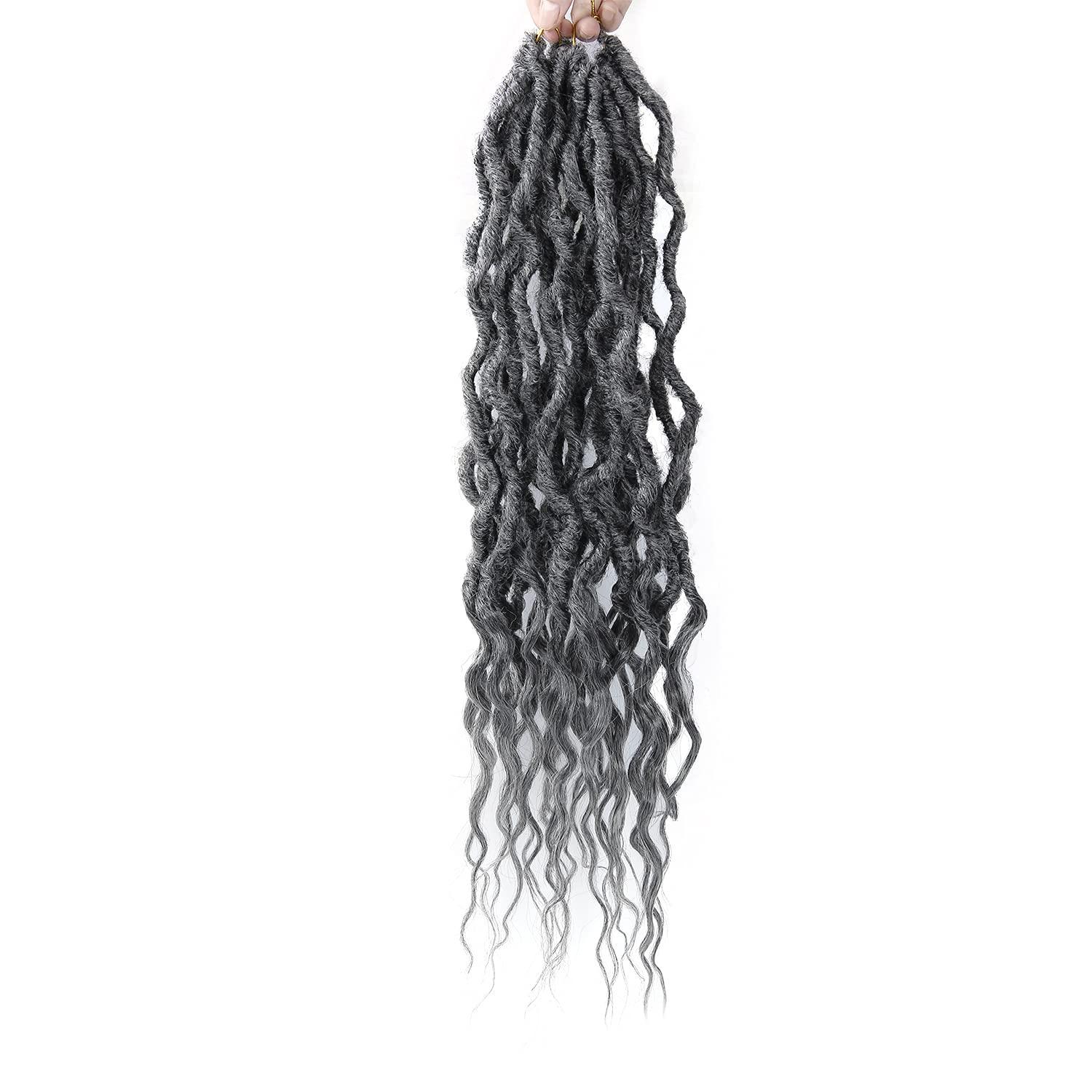BEkjdiof Goddess Faux Locs Crochet Hair 24Inch 6Packs Pre-looped Goddess Locs Crochet Hair,Curly Locs Crochet Hair Soft Dreadlocks Faux Crochet Locs Synthetic Crochet Braids for Black Women(24'', Grey)