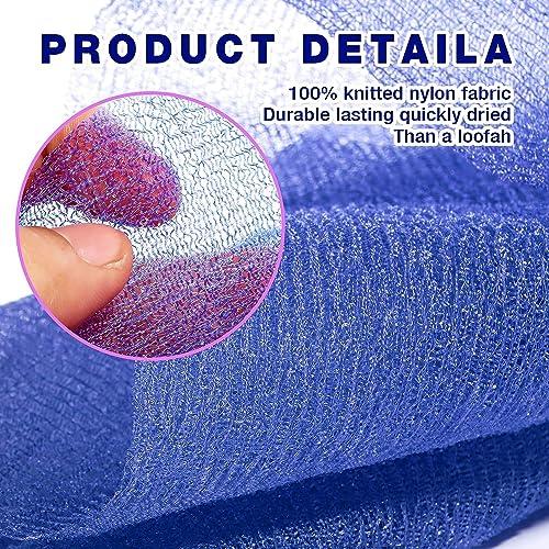 RIUOTA 3 Pieces Exfoliating Washcloth Shower Towel African Net Sponge Japanese Wash Cloth Face Exfoliating Sponge Loofah Exfoliating Body Scrubber for Body Exfoliation(Black White Blue)