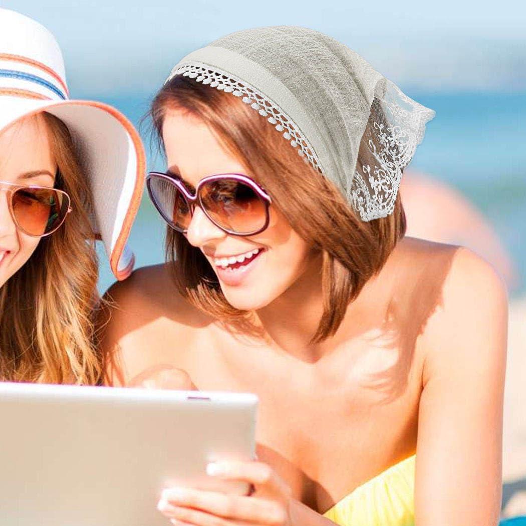 Woeoe Woeoe 3Pcs Triangle Bandana Headband Pink Lace Head Kerchief Boho Hair Scarf for Women and Girls