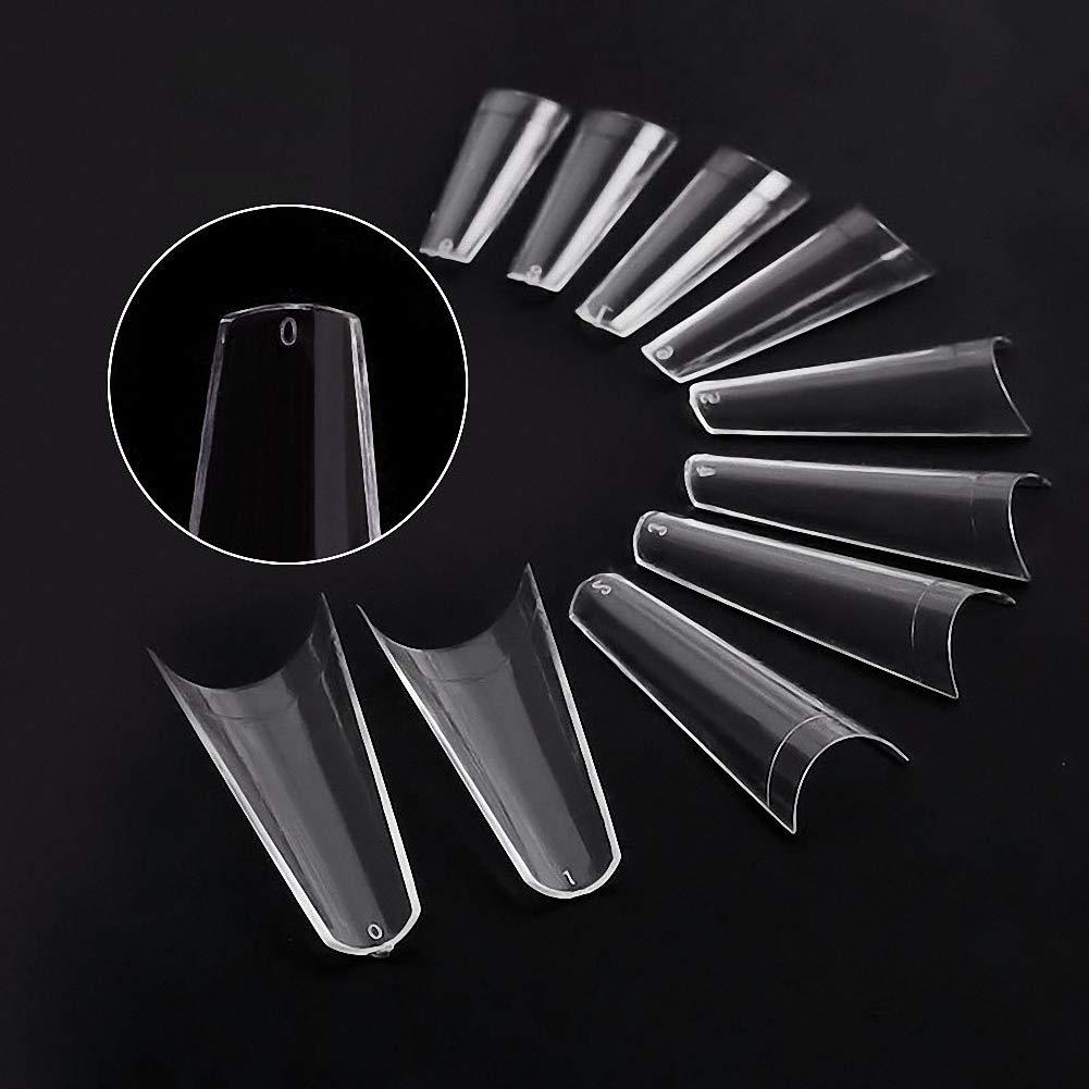 Ulalaza 500pcs Acrylic Nail Tips Clear Fake Nails Natural False Nail Tips Clear Half Cover Artificial Acrylic False Nails DIY Salons Nail Art 10 Sizes