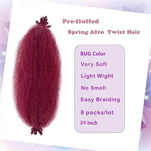 poetically 24 Inch Springy Afro Twist Hair Burgundy Pre Separated Kinky Twist Hair for Braiding 8 Packs Marley Twist Braiding Hair Soft Kinky Twists Hair for Braiding (24 Inch, BUG)