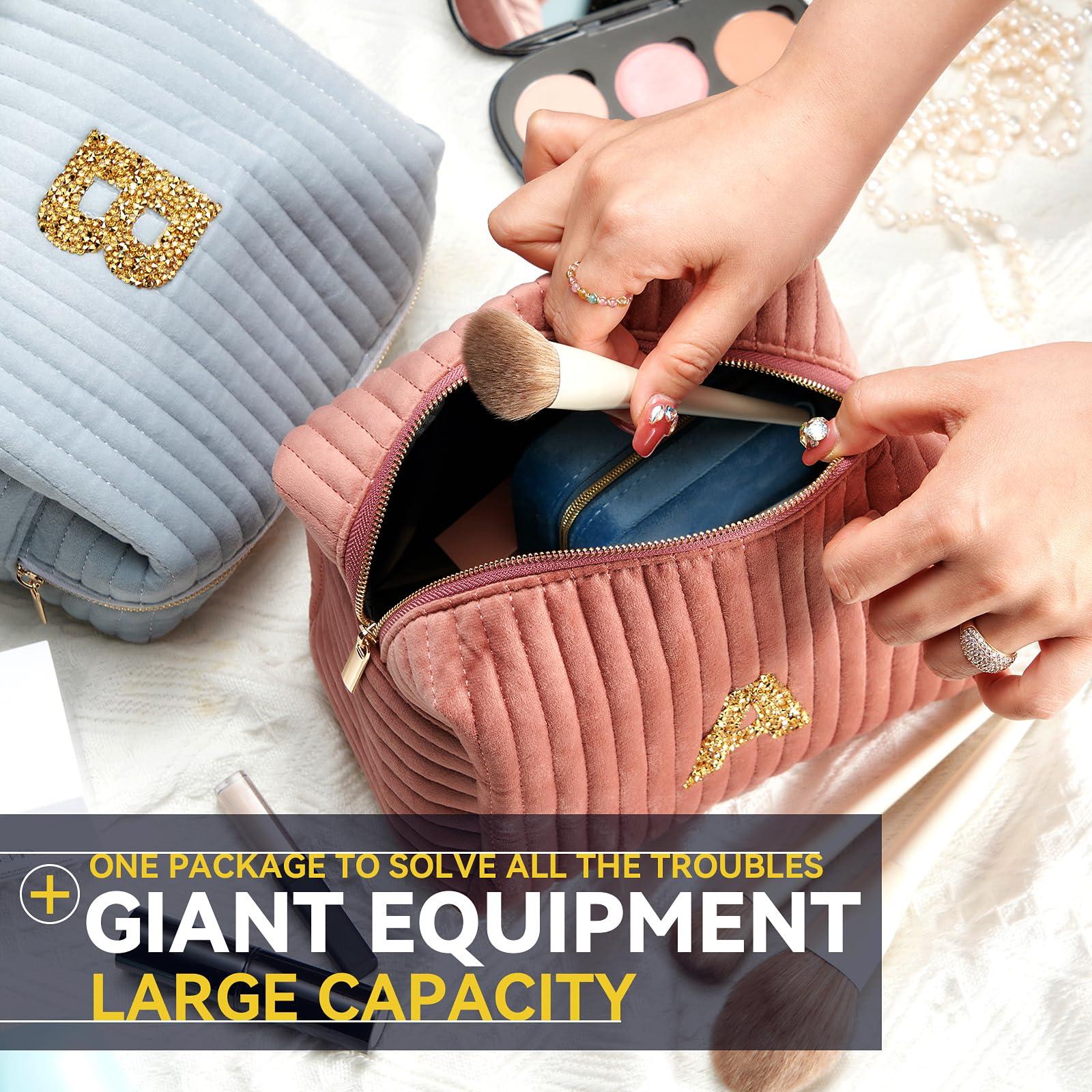 GSWOI A-Z Monogrammed Gifts with Diamonds for Women Practica,Birthday Gifts for Women Mom,Wedding Favors,Custom Makeup Baglarge Cosmetic Bags,Travel Toiletry Bag Essentials,Personalised Bridesmaid(Pink C)