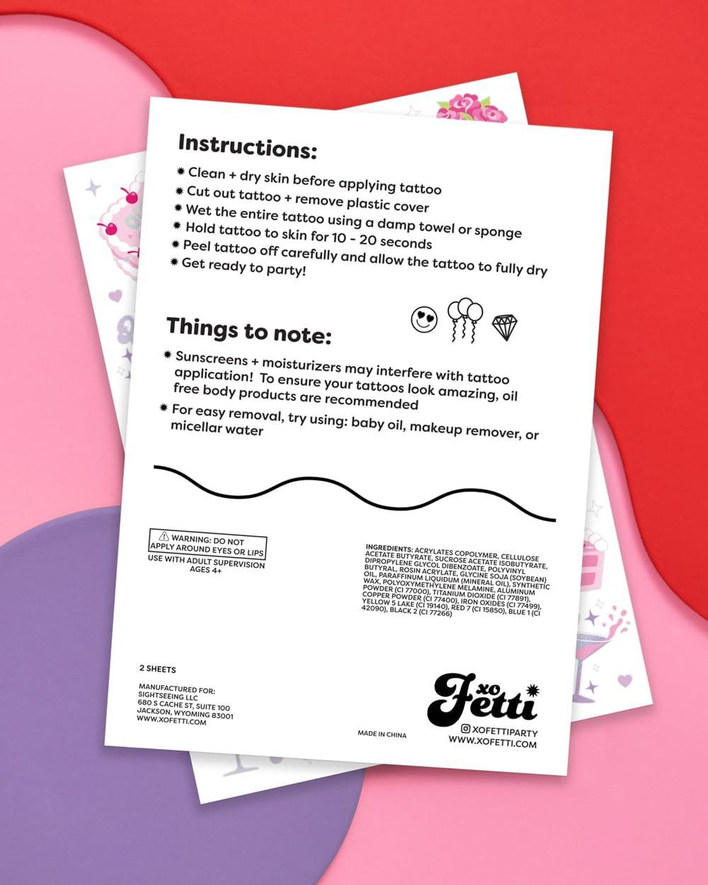 xo, Fetti xo, Fetti Elder Millennial Birthday Temporary Tattoos - 44 iridescent styles | Birthday Party Decorations, Fun Birthday Girl Party Favors, HBD, Older Wiser Hotter, 20s, 30s