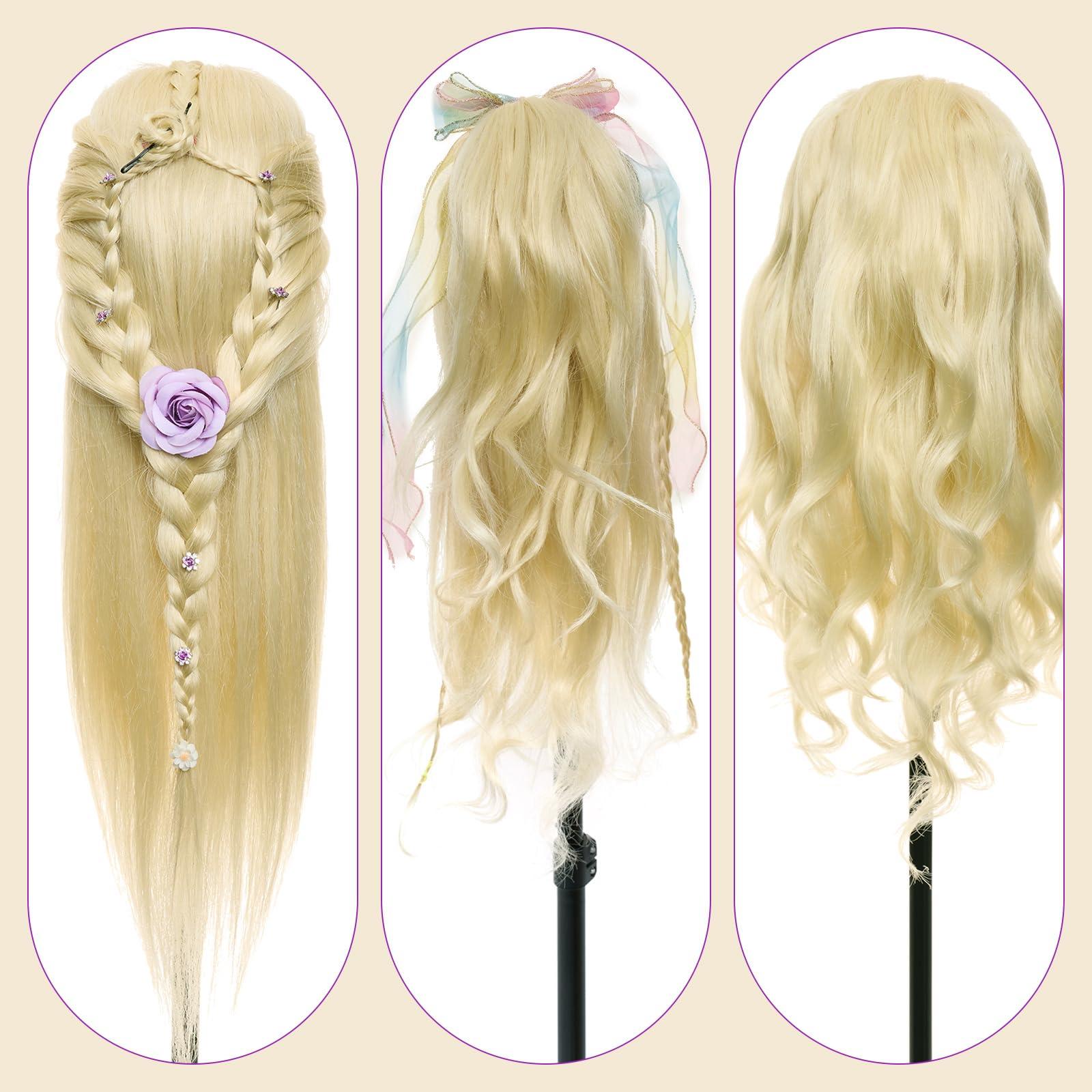 Neverland Beauty & Health Neverland Beauty Mannequin Head with 50% Real Human Hair, 24 Inch Makeup Cosmetology Manikin Practice Head with Hair, Braiding Hairdressing Doll Head for Hair Styling with False Eyelashes