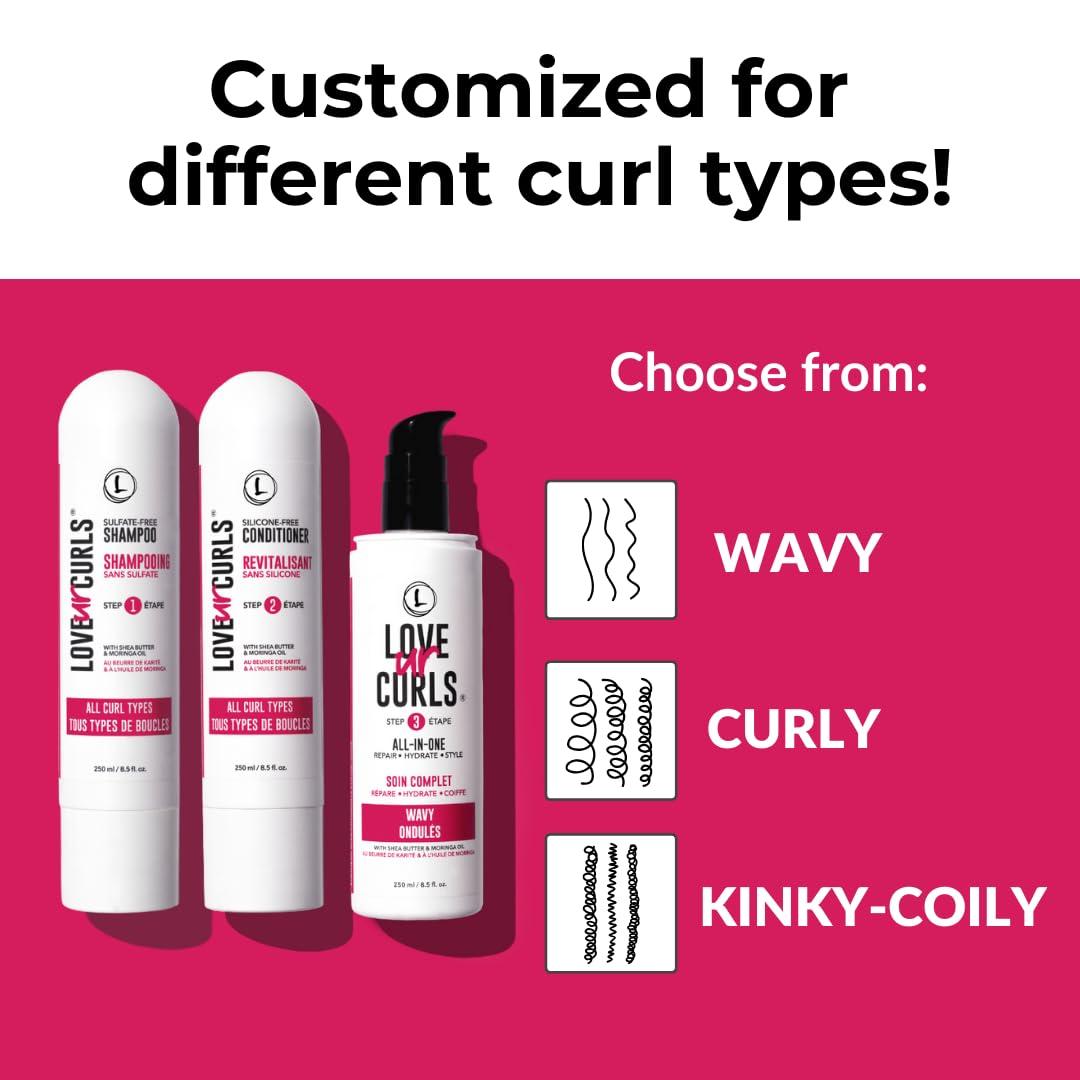 Love Ur Curls Love Ur Curls Shampoo & Conditioner Set with All in One Curl Cream Styler for Wavy Hair, 3 Step System to Repair and Moisturizing