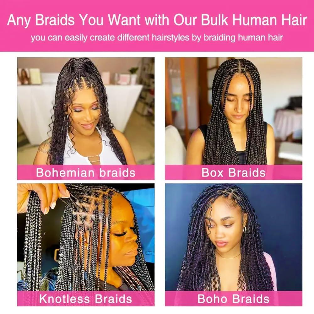 FDX FDX Human Braiding Hair for Boho Braids 18 Inch Deep Wave Bulk Human Hair for Braiding 2 Bundles Bohemian Boho Hair for Braiding 100% Brazilian Curly Wet and Wavy Human Braiding Hair 1B Black
