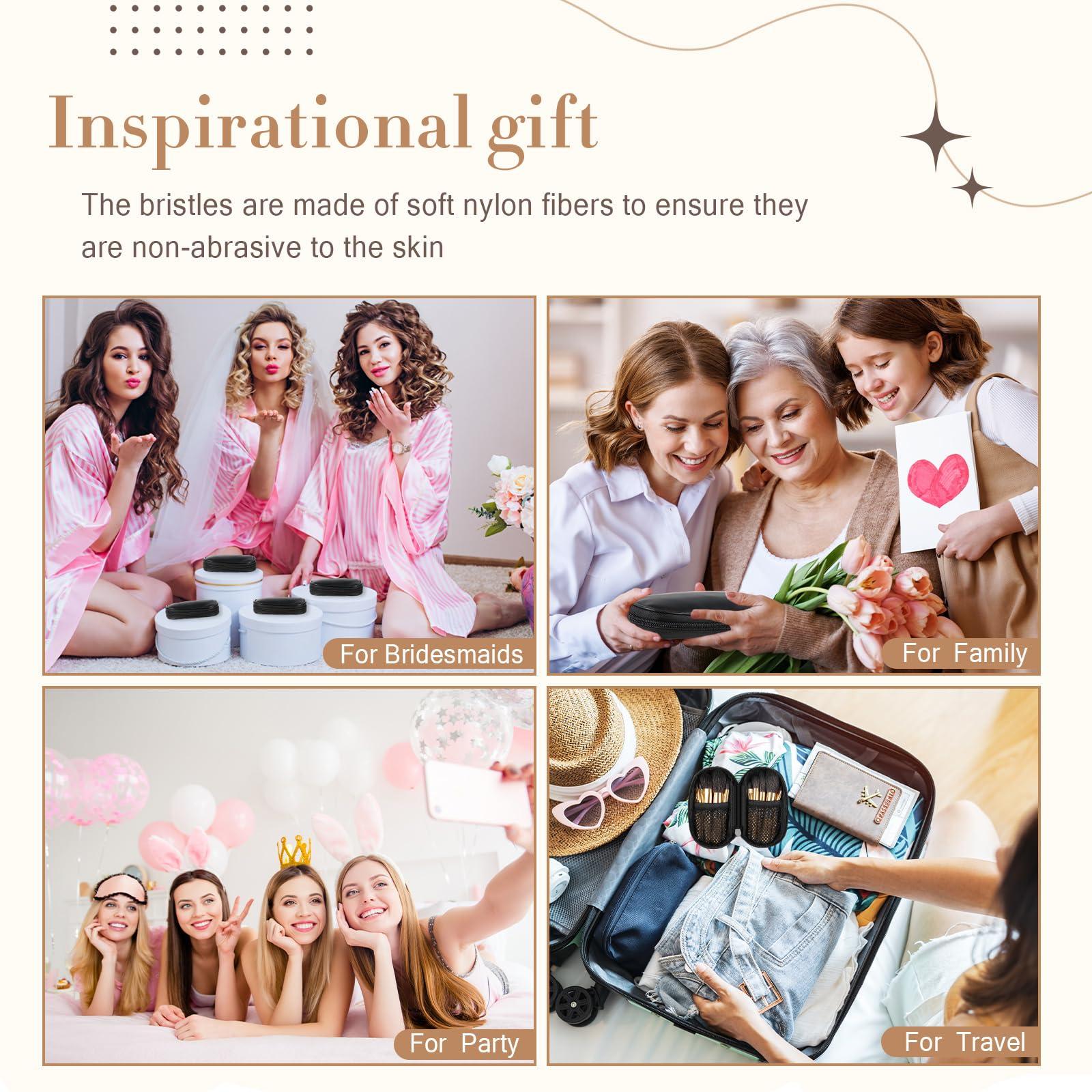 Teenyyou Teenyyou 6 Sets Travel Makeup Brush Set Mini Makeup Brush Set with Case Small Makeup Brush Mini Eyeshadow Lip Blush Cosmetics Brushes for Bachelorette Bridesmaid Trip Women Spa Party Travel Gift