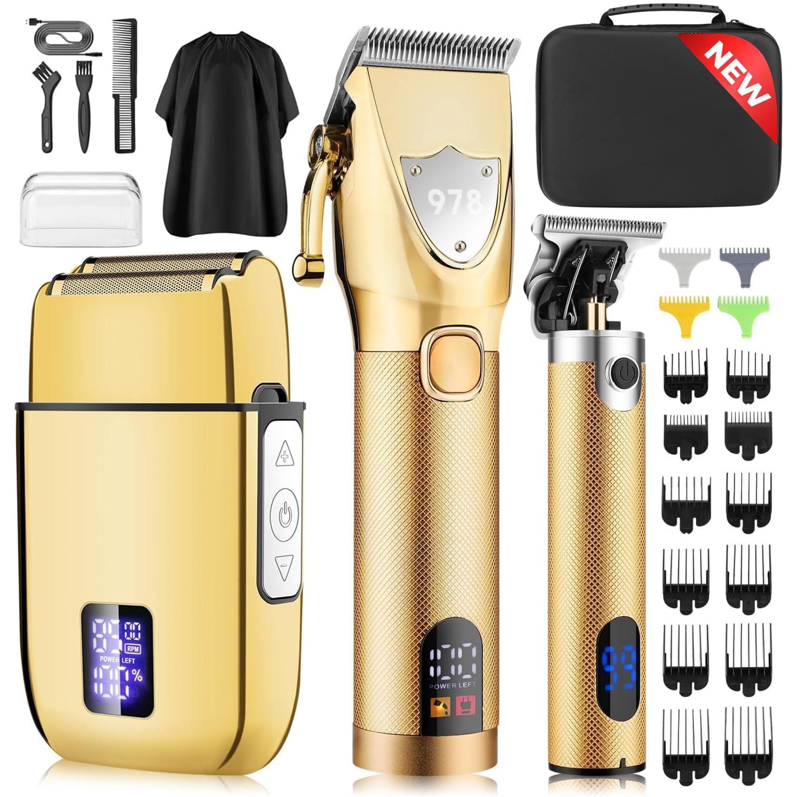 Suttik Suttik Hair Clippers for Men Professional, Cordless Beard Trimmer & Electric Shavers for Men, Mens Hair Clippers and Trimmer Kit for Barber with Case, Gold