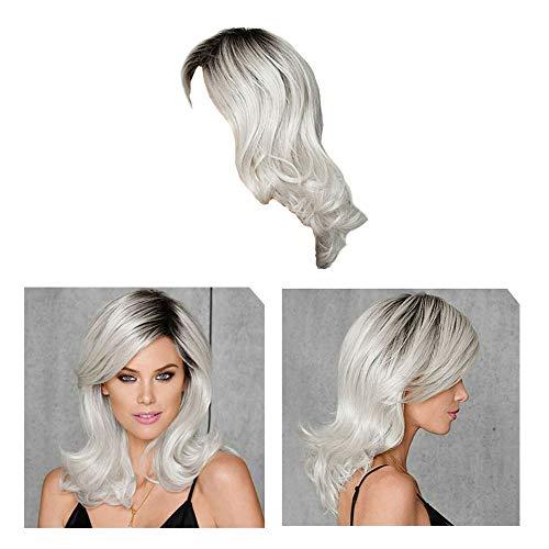 Acxico Acxico 1 Piece of Ash Gray to Silver White Ombre Wavy Curly Blonde Wig Shoulder Length Women Hair