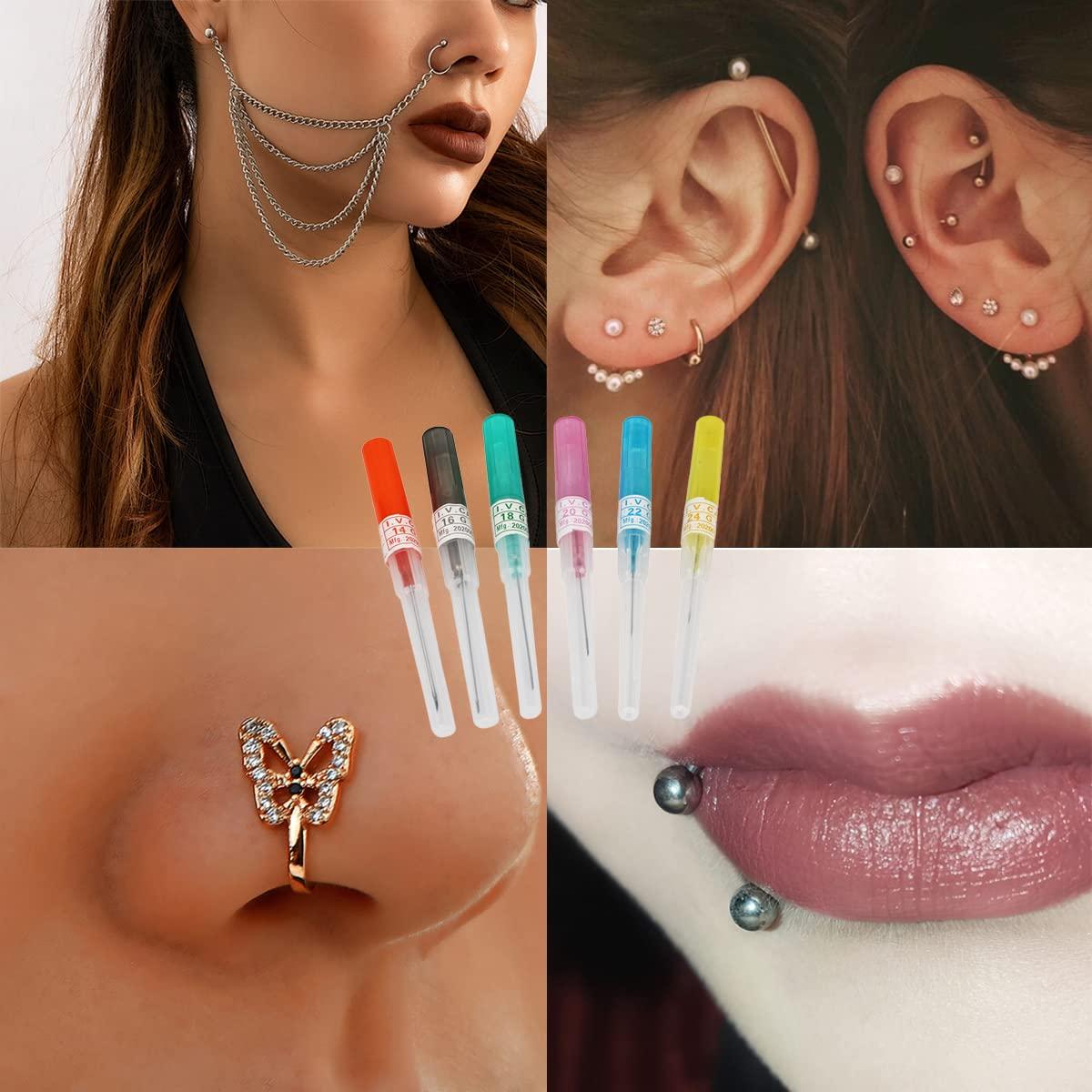 RUIFAR 30Pcs Piercing Needles Ear Catheter Piercing Needles Tattoo Needles IV Catheter Piercing & Tattoo Supplies, Hollow Needle Piercing Kit (20G(0.8mm))