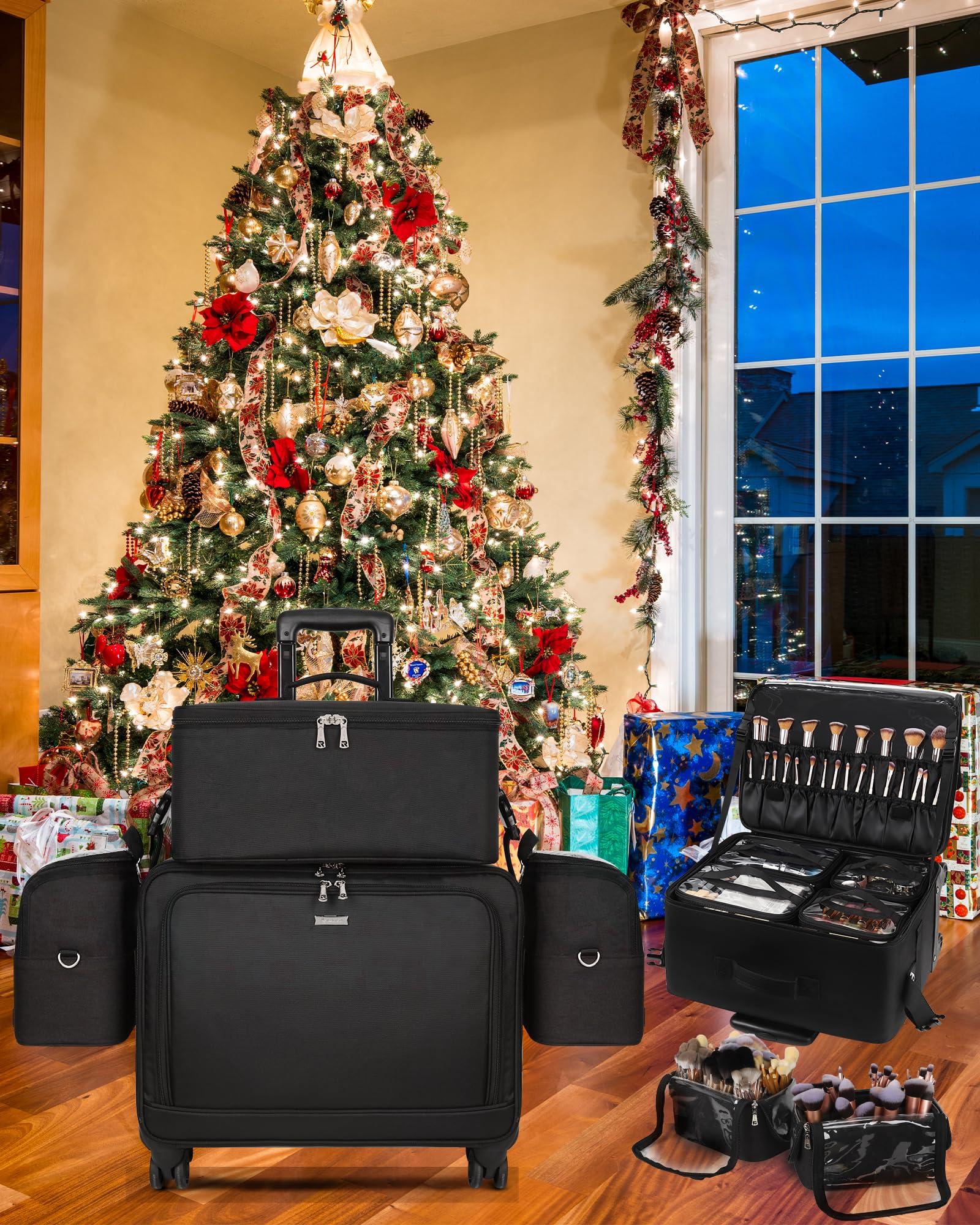TANTO Rolling Makeup Train Case Professional Makeup Bag Makeup Artist Bag 4 in 1 Extra Large Makeup Bag with 7 Small Bag Makeup Case Trolley Cosmetic Case with Swivel Wheels and Adjustable Dividers