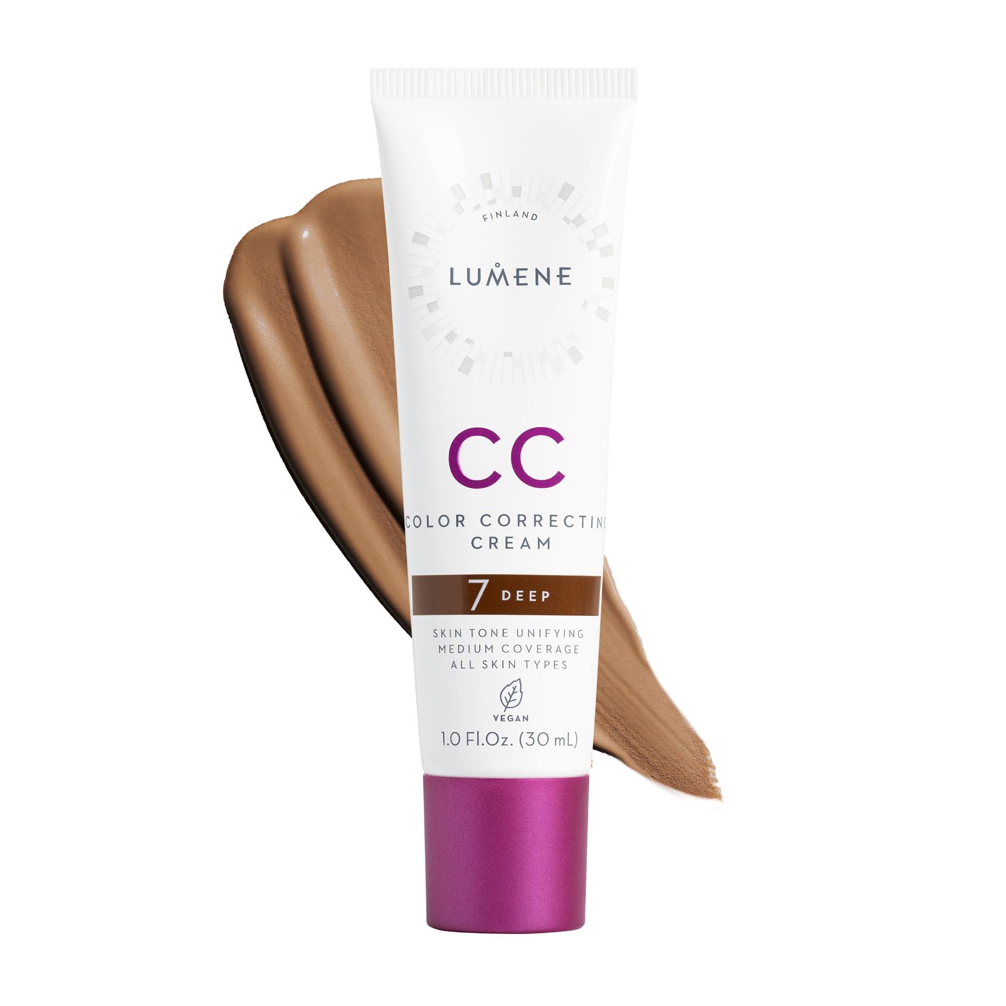 Lumene Lumene Color Correcting CC Cream - Lightweight Foundation with Medium Coverage - Redness Reducing Face Makeup for a Glowing Complexion - Vegan Formula + Suitable for All Skin Types - Deep (1 fl oz)