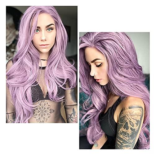 RainaHair RainaHair 24inch Lavender Purple Wig Heat Resistant Lilac Synthetic Lace Front Wig Natural Hairline Wavy Pastel Wig Glueless Lace Front Wigs for Women Girls Cosplay Party Makeup