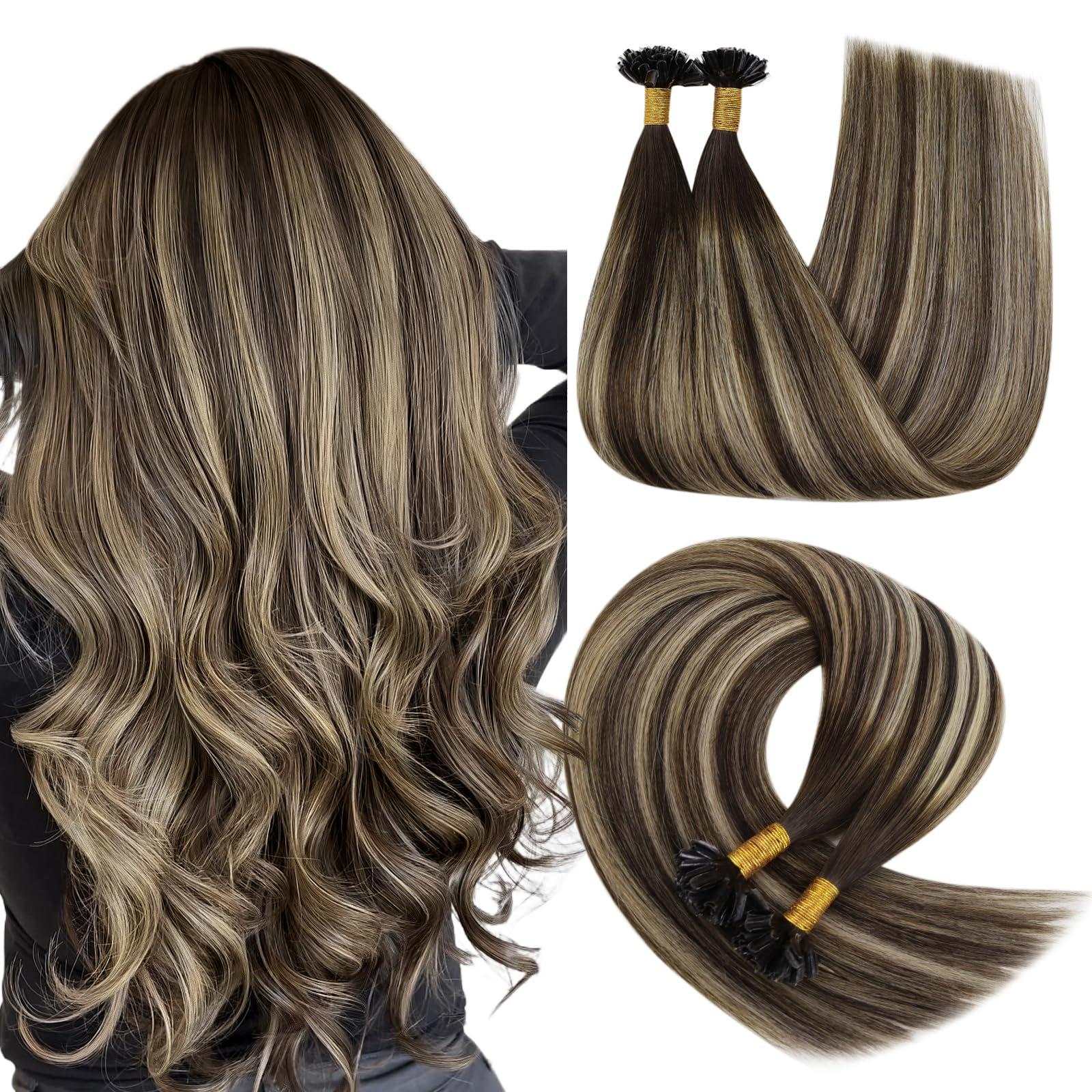 YoungSee YoungSee U Tip Hair Extensions Human Hair Dark Brown Ombre Ash Blonde U Tip Hair Extensions Human Hair Ombre Utips Hair Extensions Ombre Utip Extensions Hot Fusion Hair Extensions 22In 1G/S 50G