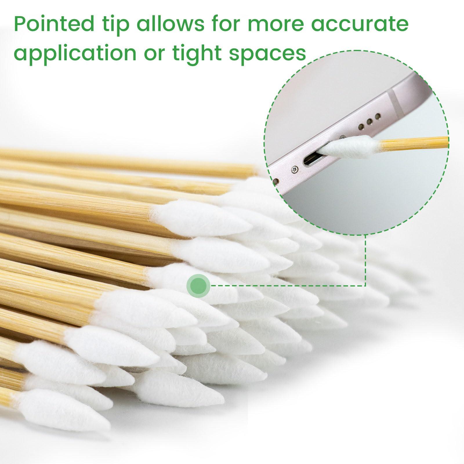 Bcowos 1000 Precision Long Cotton Swab - Pointed Cotton swabs 6 Inch- Biodegradable Bamboo Cotton Swabs - Versatile Cotton Tipped Applicators for Intricate Work Gun Cleaning Makeup Nails