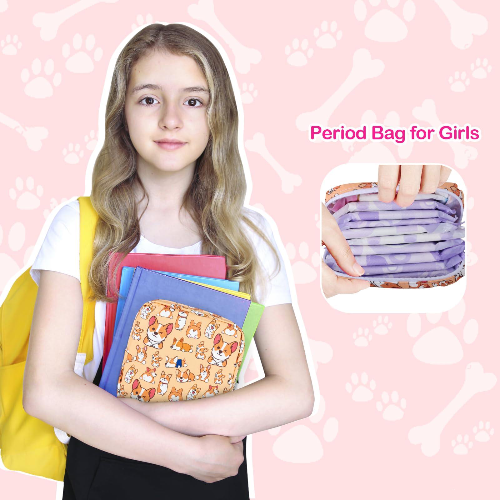 Likesing Likesing Period Bag Pouch, Canvas Sanitary Napkin Storage Bag for Girls Womens, Portable Sanitary Napkin Period Pad Pouch Bag for Purse, Small Make Up Bags(Blue Cat N0461)