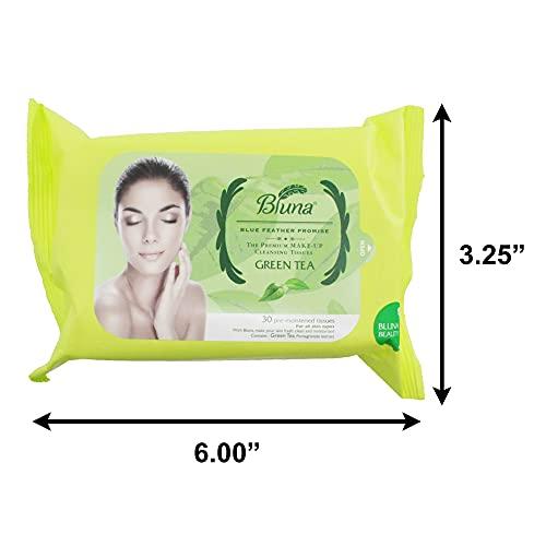 bluna Bluna Facial Make-Up Cleansing Tissue for All Skin Types, Green Tea, 30ct per pack (2 PACK)