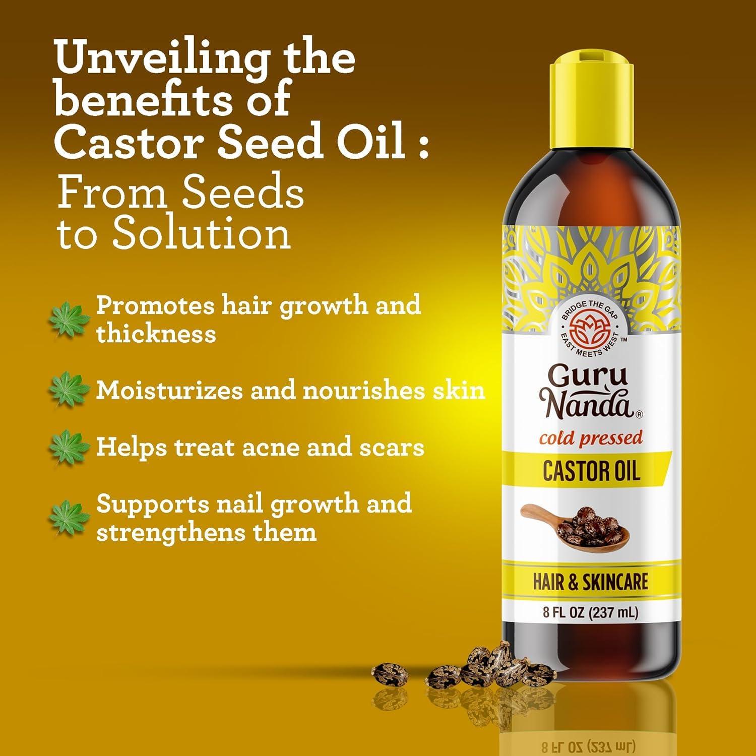 GuruNanda GuruNanda Hair Care Duo: 100% Pure Cold-Pressed Castor Oil (8 Fl oz) & Rosemary Mint Hair Growth Serum with Keratin & Vitamin E (2 oz) Nourish, Strengthen & Enhance Shine Naturally