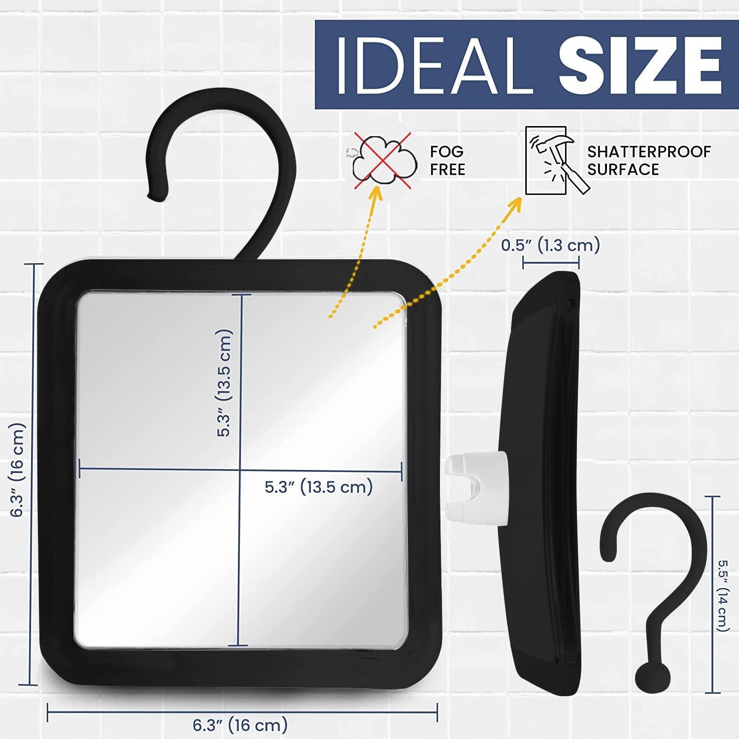 MIRRORVANA MIRRORVANA Hanging Fogless Shower Mirror for Shaving with 360 Rotatable Swivel Hook - Anti Fog and Shatterproof 6.3\" x 6.3\" Surface (Black)